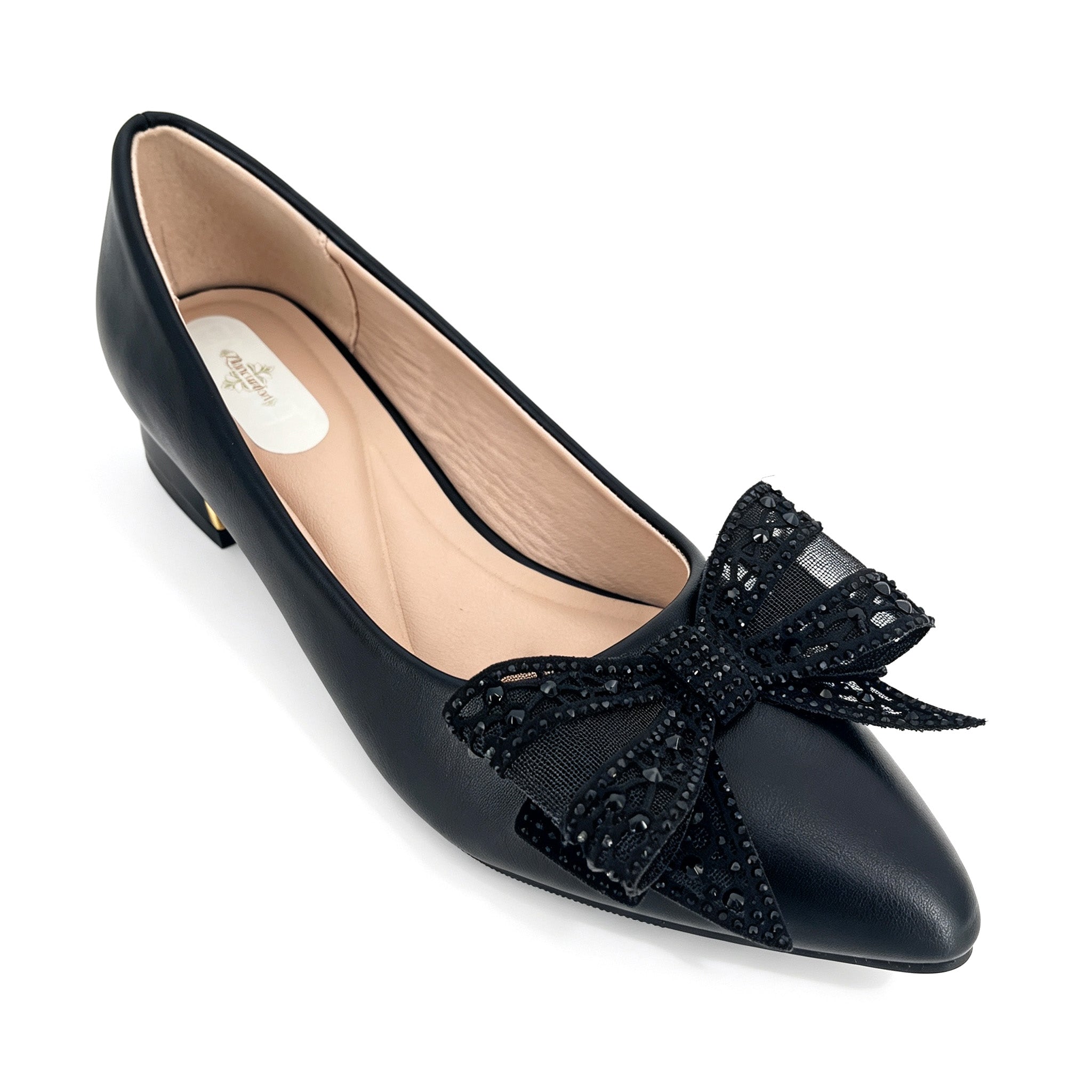 Zapatos de tacón bajo con lazo de encaje de cristal y punta fina para mujer | Tacones al por mayor para ocasiones | Multicolor | Tallas EU 35–41