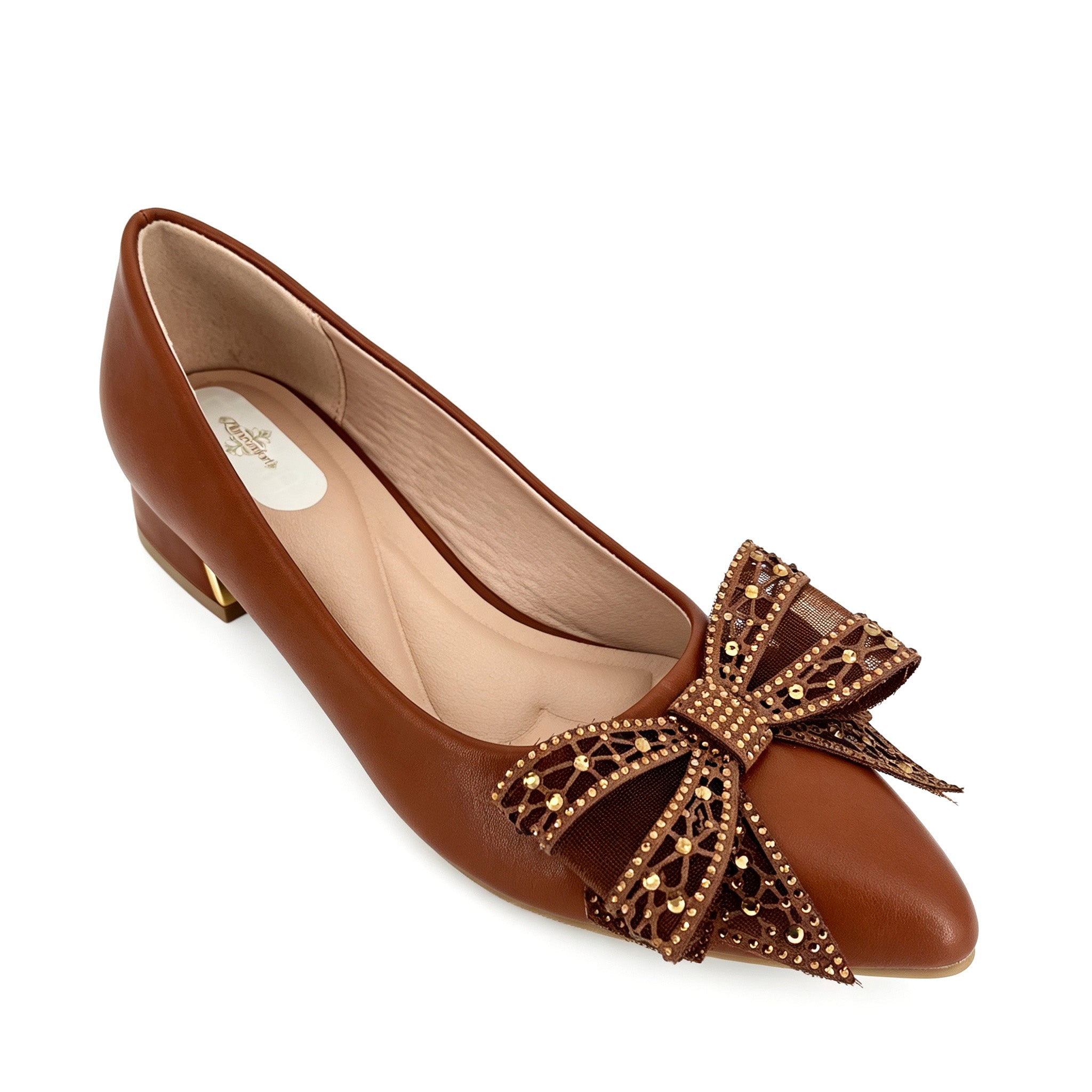 Zapatos de tacón bajo con lazo de encaje de cristal y punta fina para mujer | Tacones al por mayor para ocasiones | Multicolor | Tallas EU 35–41