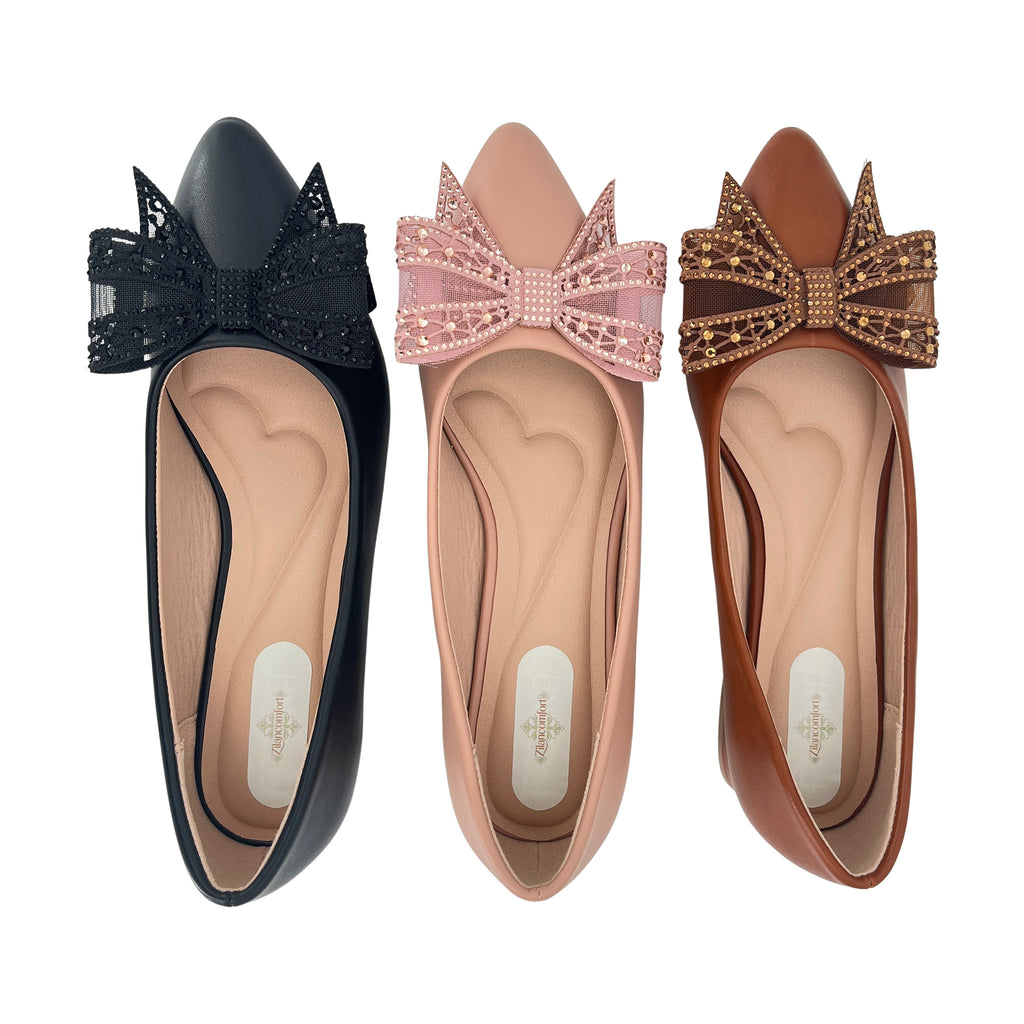 Zapatos de tacón bajo con lazo de encaje de cristal y punta fina para mujer | Tacones al por mayor para ocasiones | Multicolor | Tallas EU 35–41