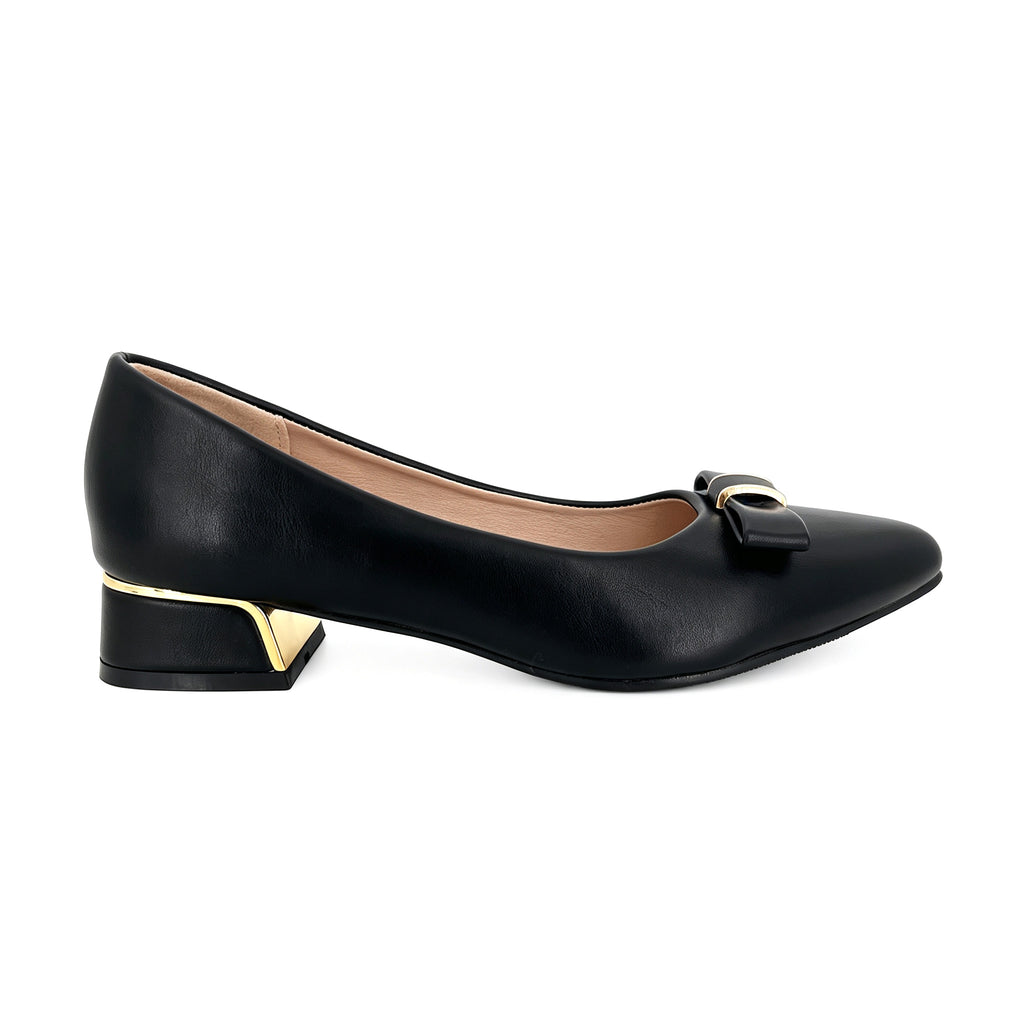 Women's Pointed-Toe Low Block Heel Pumps with Bow Detail | Wholesale Comfort Heels | Multi-Color | EU 35–41