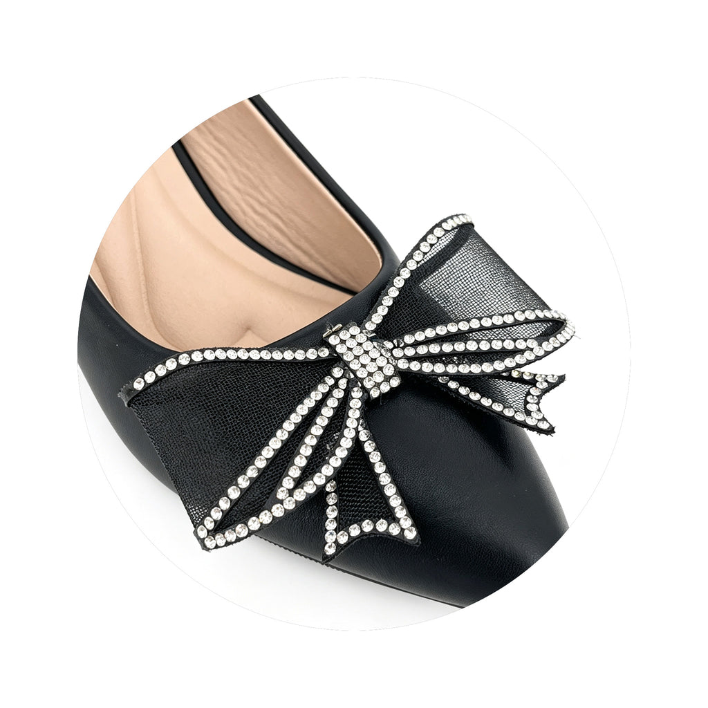 Women's Pointed-Toe Low Block Heel Pumps with Crystal Bow | Wholesale Comfort Heels | Multi-Color | EU 35–41