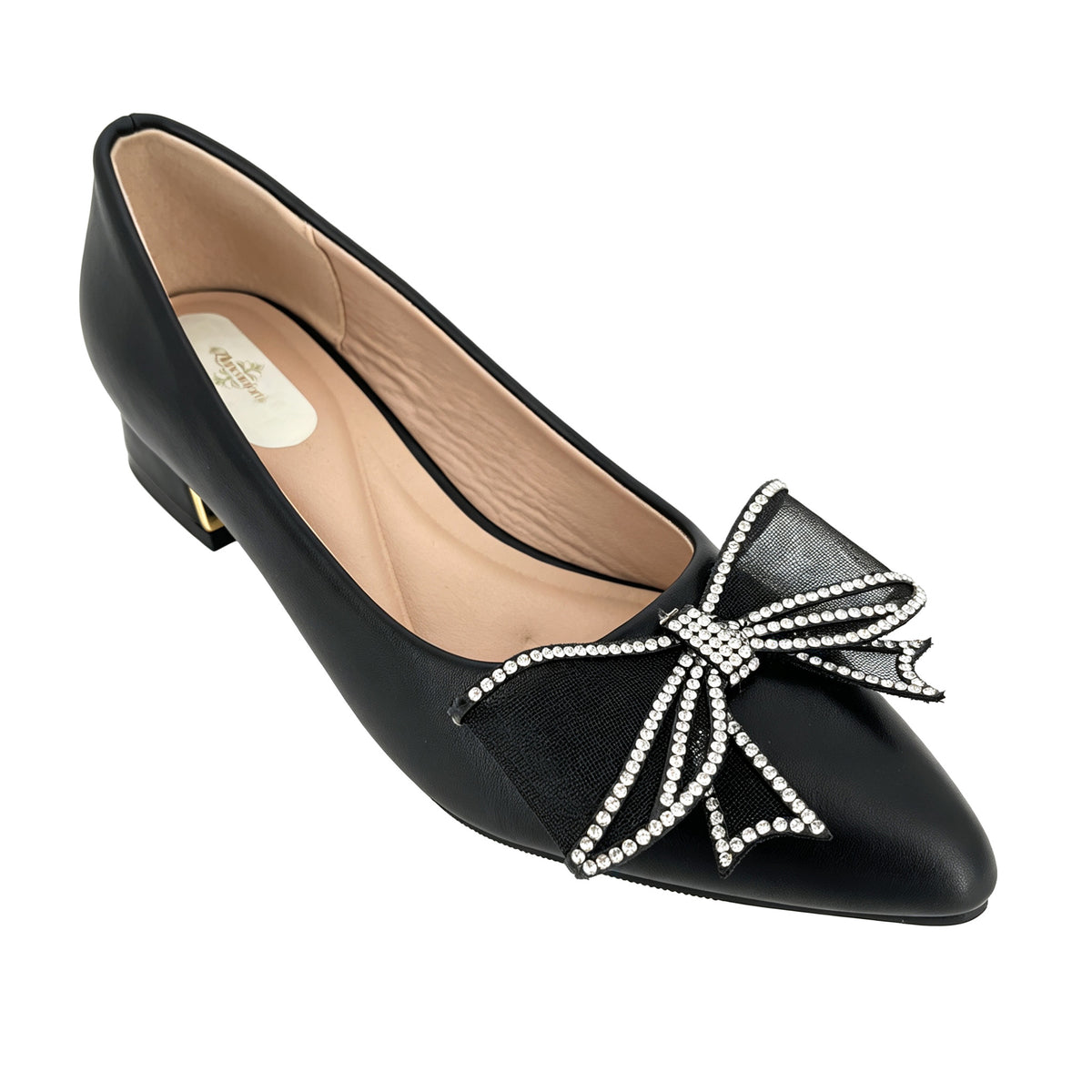 Zapatos de tacón bajo para mujer con punta y lazo de cristal | Tacones cómodos al por mayor | Multicolor | EU 35–41