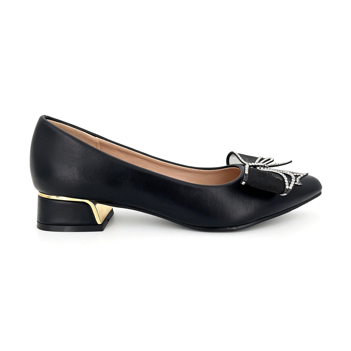 Zapatos de tacón bajo para mujer con punta y lazo de cristal | Tacones cómodos al por mayor | Multicolor | EU 35–41