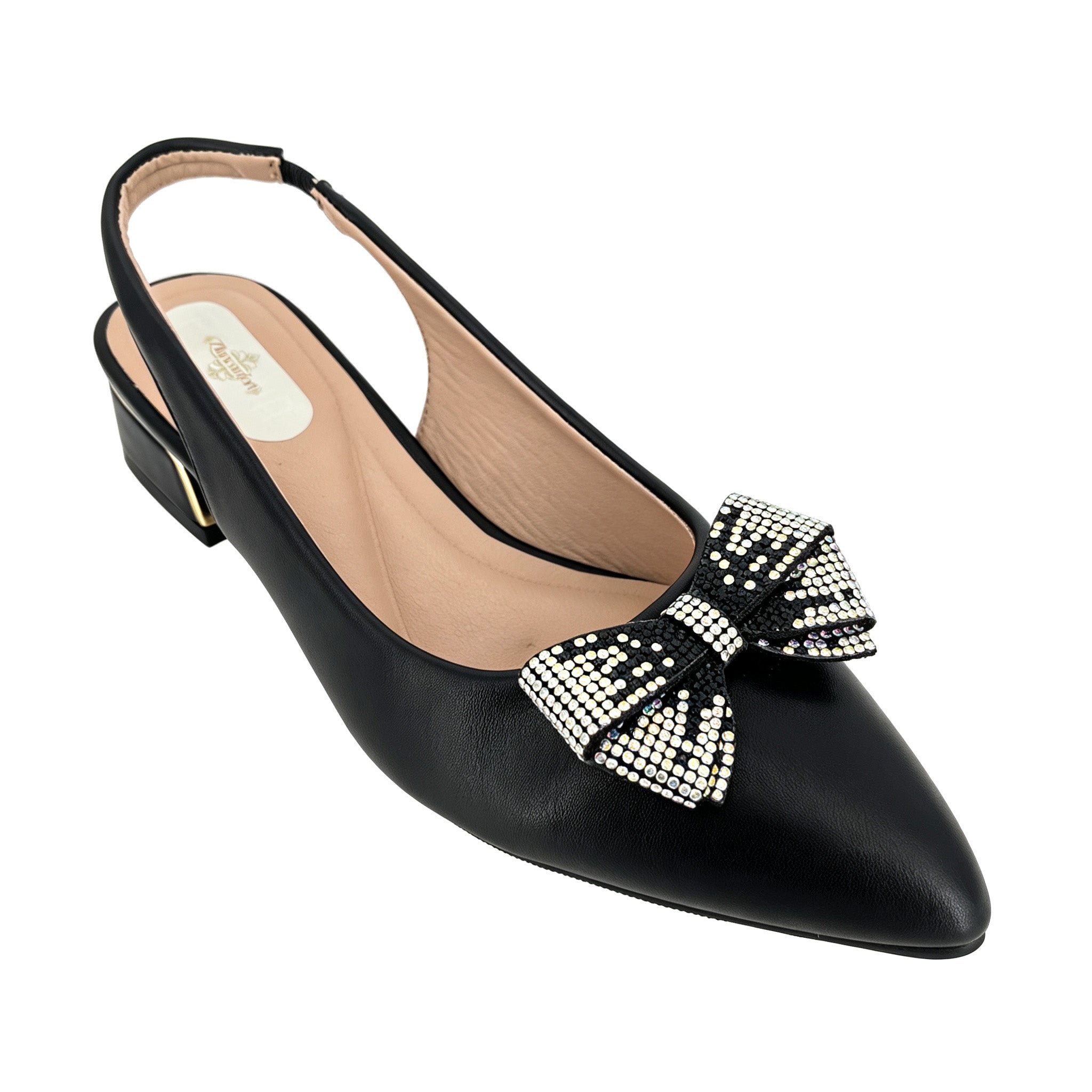 Zapatos de tacón bajo con tira trasera y lazo de diamantes de imitación de cristal para mujer | Venta al por mayor | Multicolor | Tallas EU 35–41