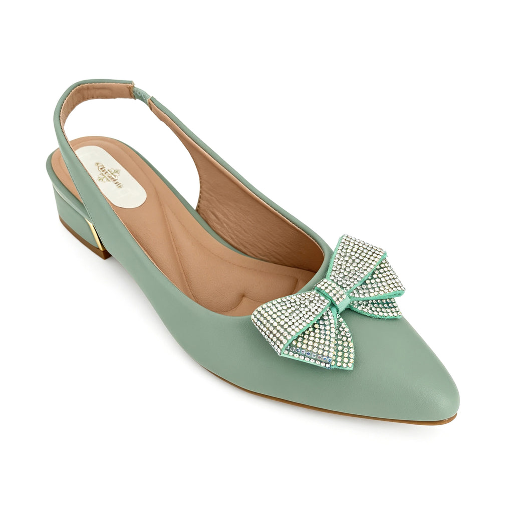 Zapatos de tacón bajo con tira trasera y lazo de diamantes de imitación de cristal para mujer | Venta al por mayor | Multicolor | Tallas EU 35–41