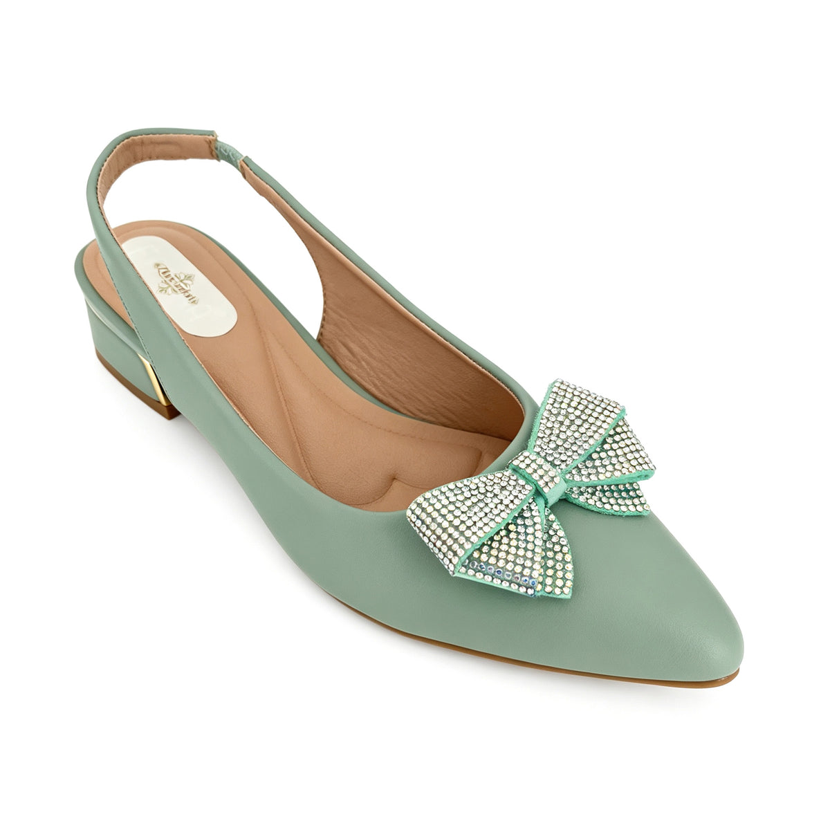 Zapatos de tacón bajo con tira trasera y lazo de diamantes de imitación de cristal para mujer | Venta al por mayor | Multicolor | Tallas EU 35–41