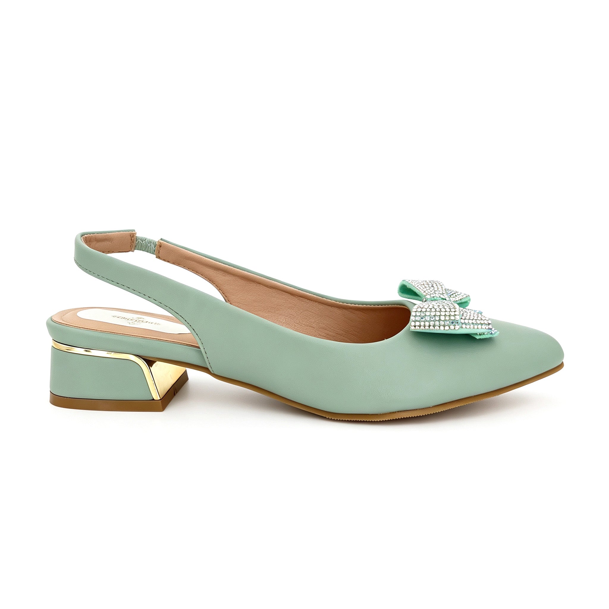 Zapatos de tacón bajo con tira trasera y lazo de diamantes de imitación de cristal para mujer | Venta al por mayor | Multicolor | Tallas EU 35–41