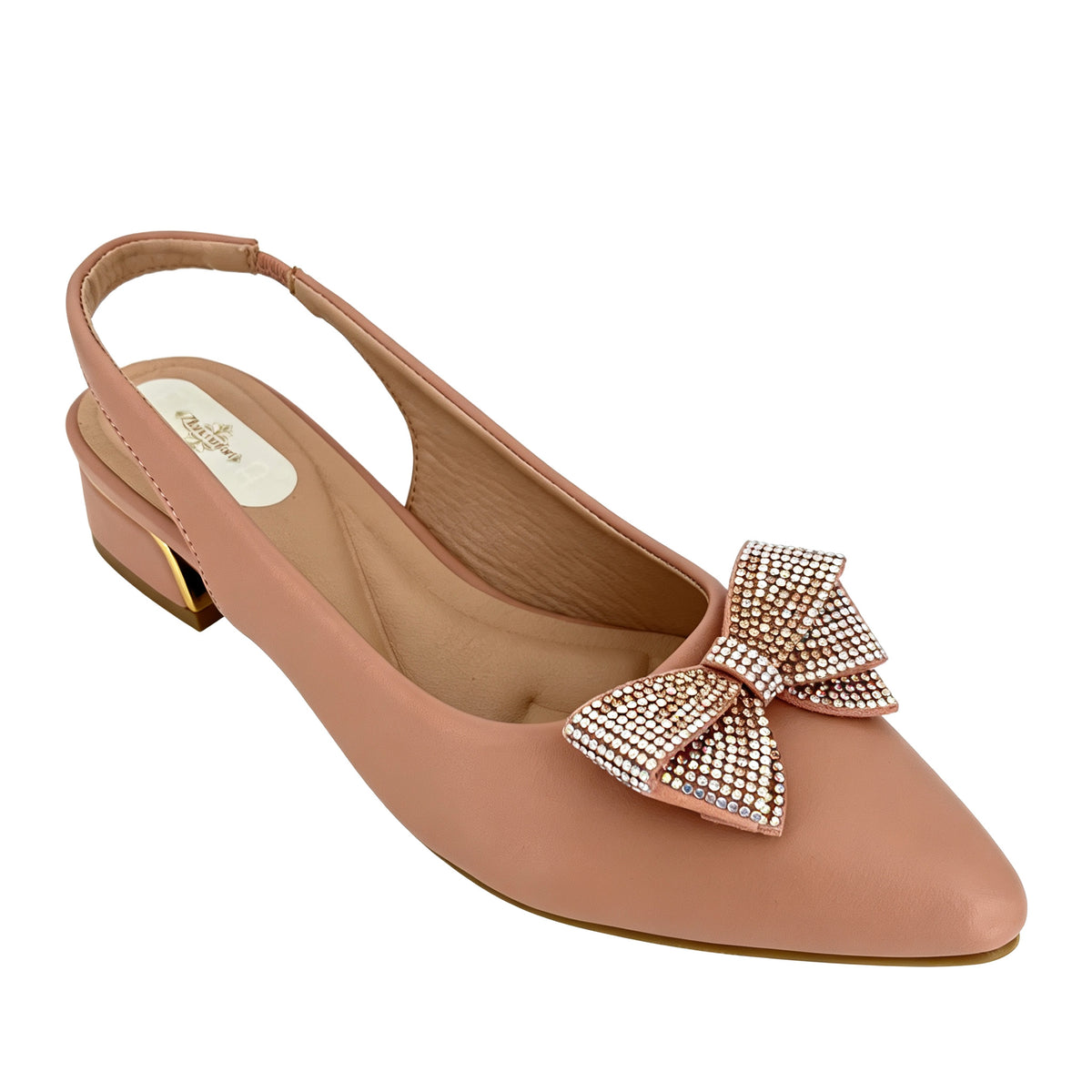 Zapatos de tacón bajo con tira trasera y lazo de diamantes de imitación de cristal para mujer | Venta al por mayor | Multicolor | Tallas EU 35–41