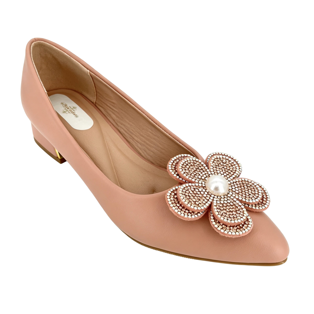 Zapatos de tacón bajo con diseño de flor de perlas y cristales para mujer | Tacones cómodos al por mayor | Varios colores | EU 35–41
