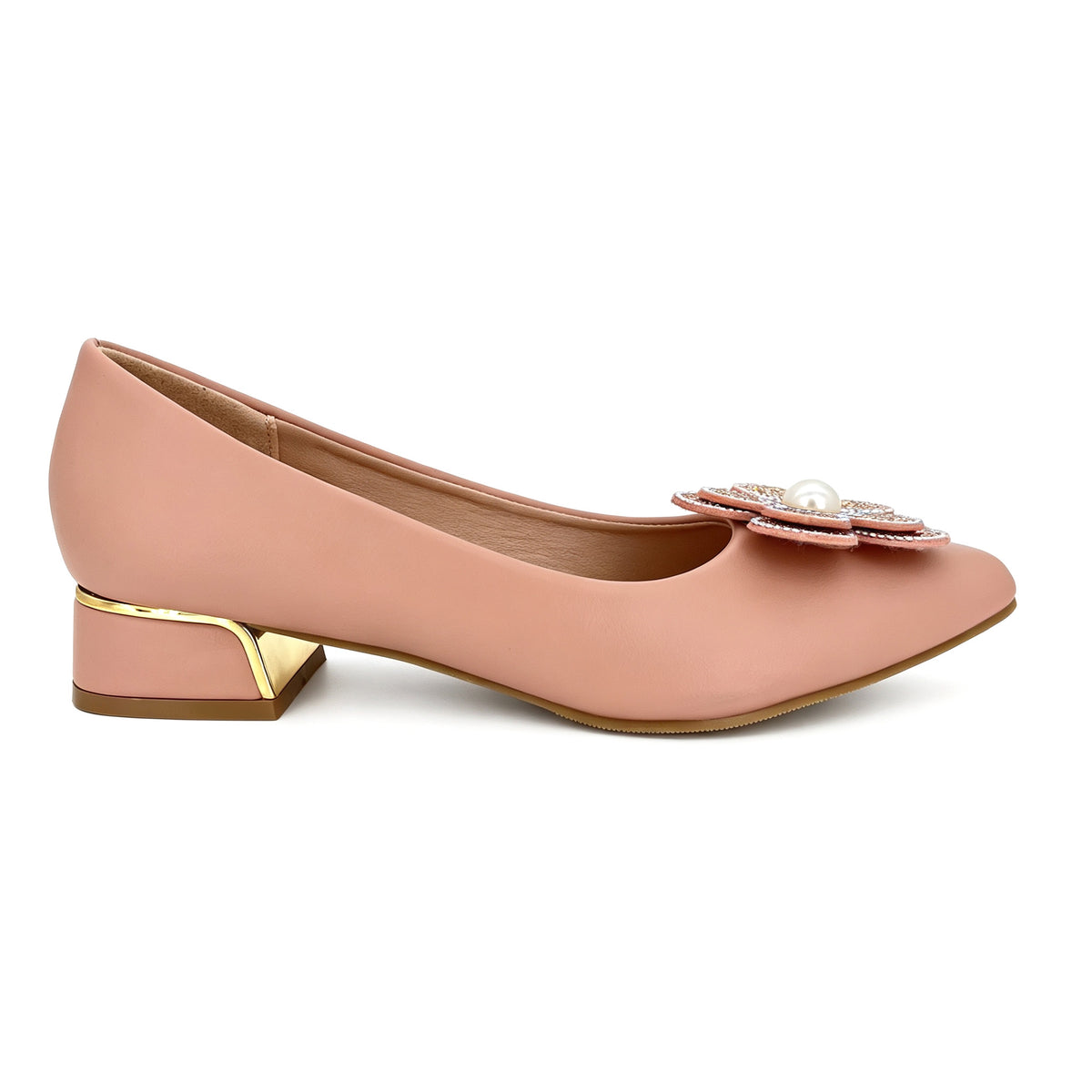 Zapatos de tacón bajo con diseño de flor de perlas y cristales para mujer | Tacones cómodos al por mayor | Varios colores | EU 35–41