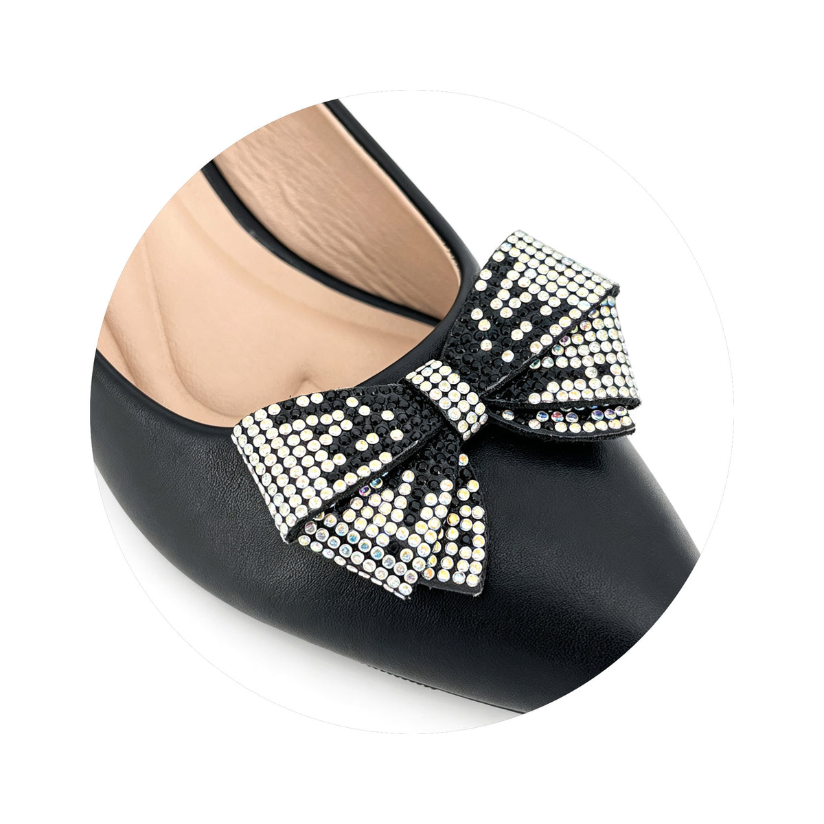 Zapatos de tacón bajo de bloque con lazo de cristal de dos tonos para mujer | Tacones cómodos al por mayor | Multicolor | Tallas EU 35–41