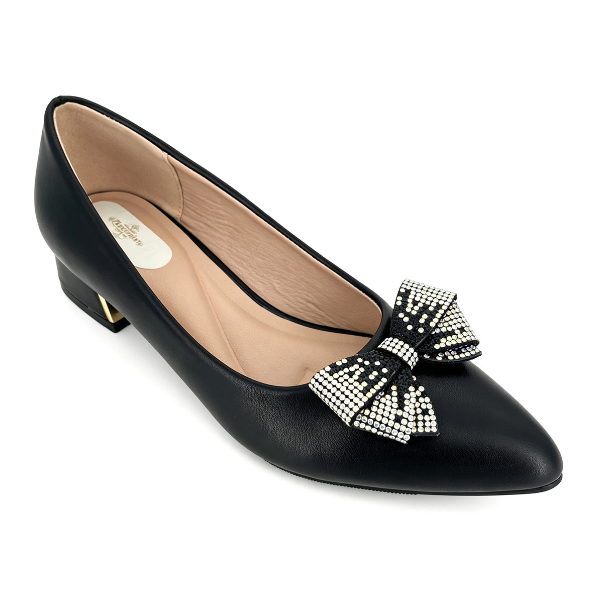 Zapatos de tacón bajo de bloque con lazo de cristal de dos tonos para mujer | Tacones cómodos al por mayor | Multicolor | Tallas EU 35–41