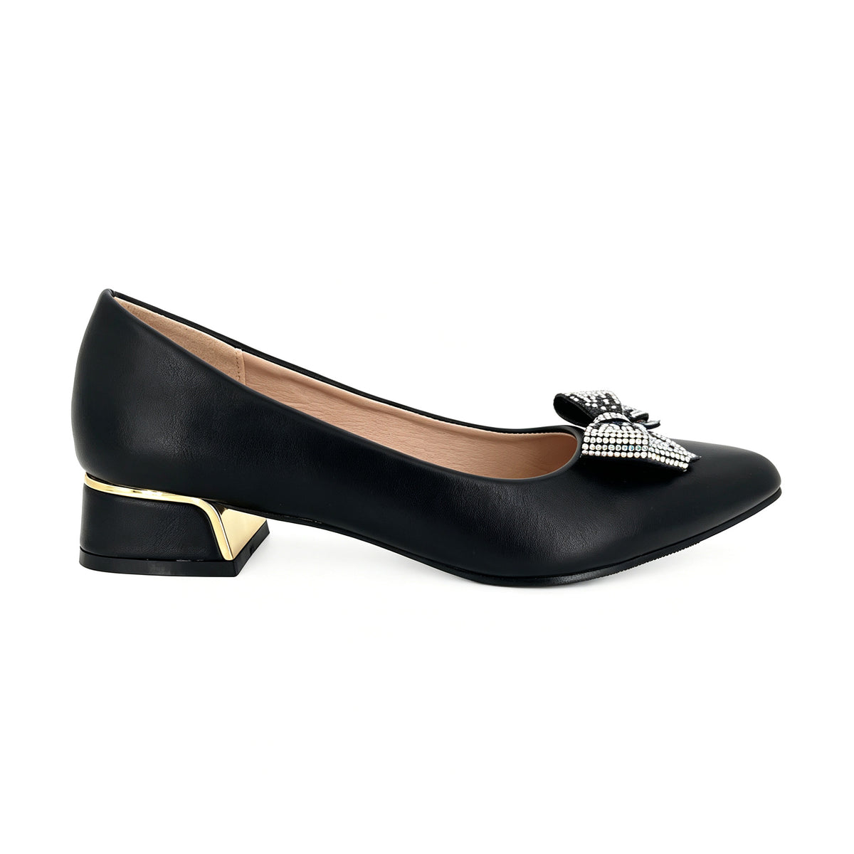Zapatos de tacón bajo de bloque con lazo de cristal de dos tonos para mujer | Tacones cómodos al por mayor | Multicolor | Tallas EU 35–41