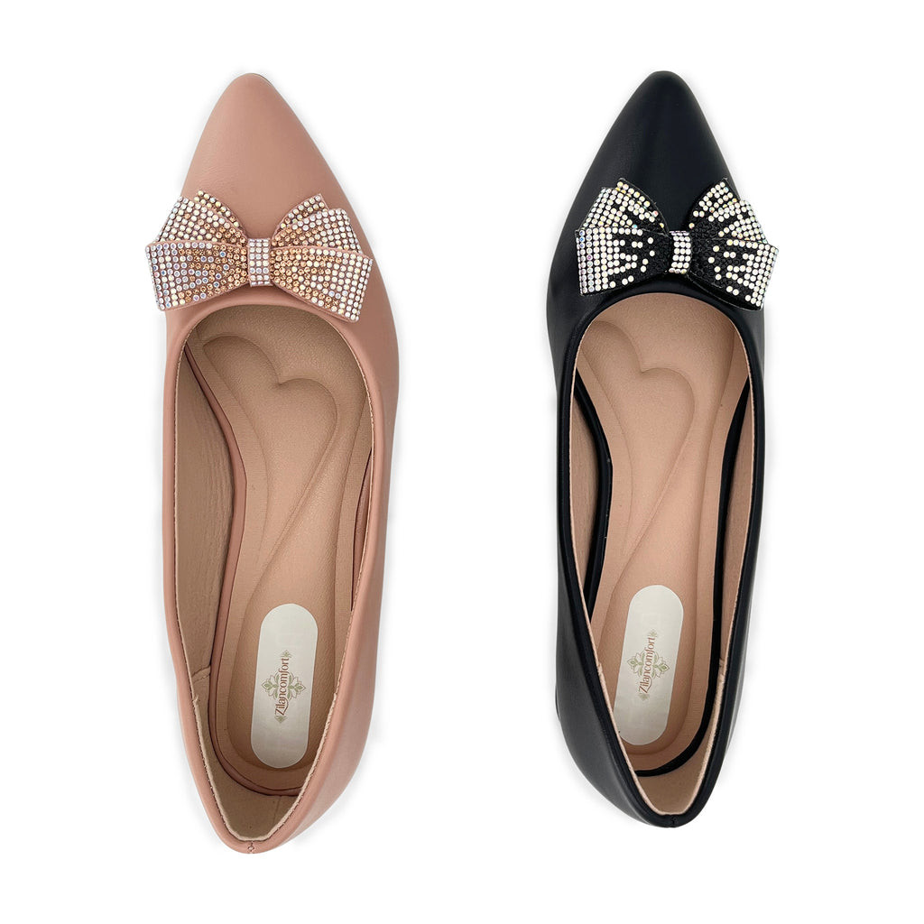 Zapatos de tacón bajo de bloque con lazo de cristal de dos tonos para mujer | Tacones cómodos al por mayor | Multicolor | Tallas EU 35–41