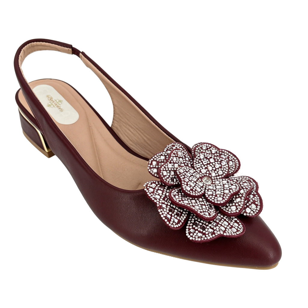 Women's 3D Crystal Rose Slingback Low Block Heel Shoes | Wholesale Comfort Heels | Multi-Color | EU 35–41