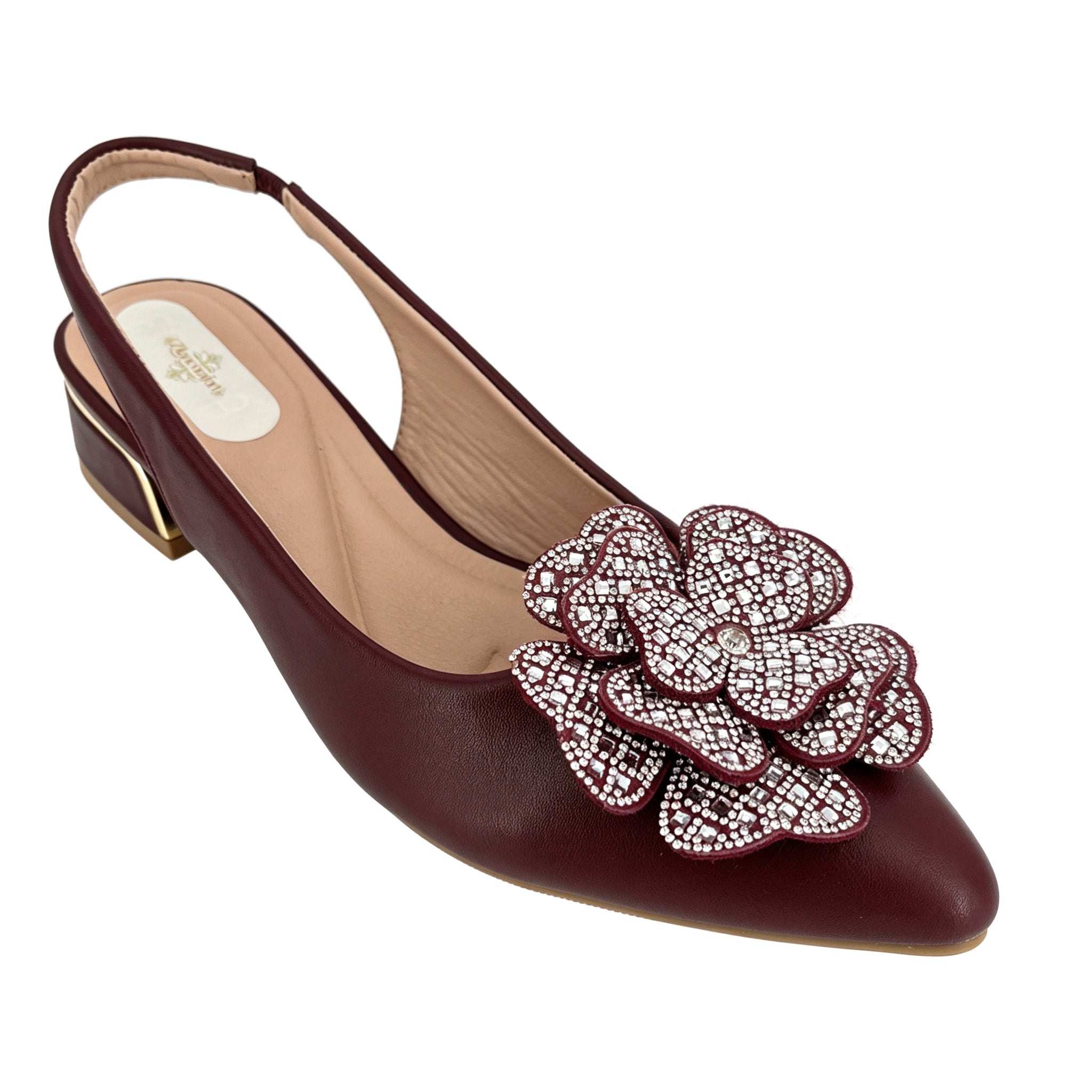 Women's 3D Crystal Rose Slingback Low Block Heel Shoes | Wholesale Comfort Heels | Multi-Color | EU 35–41