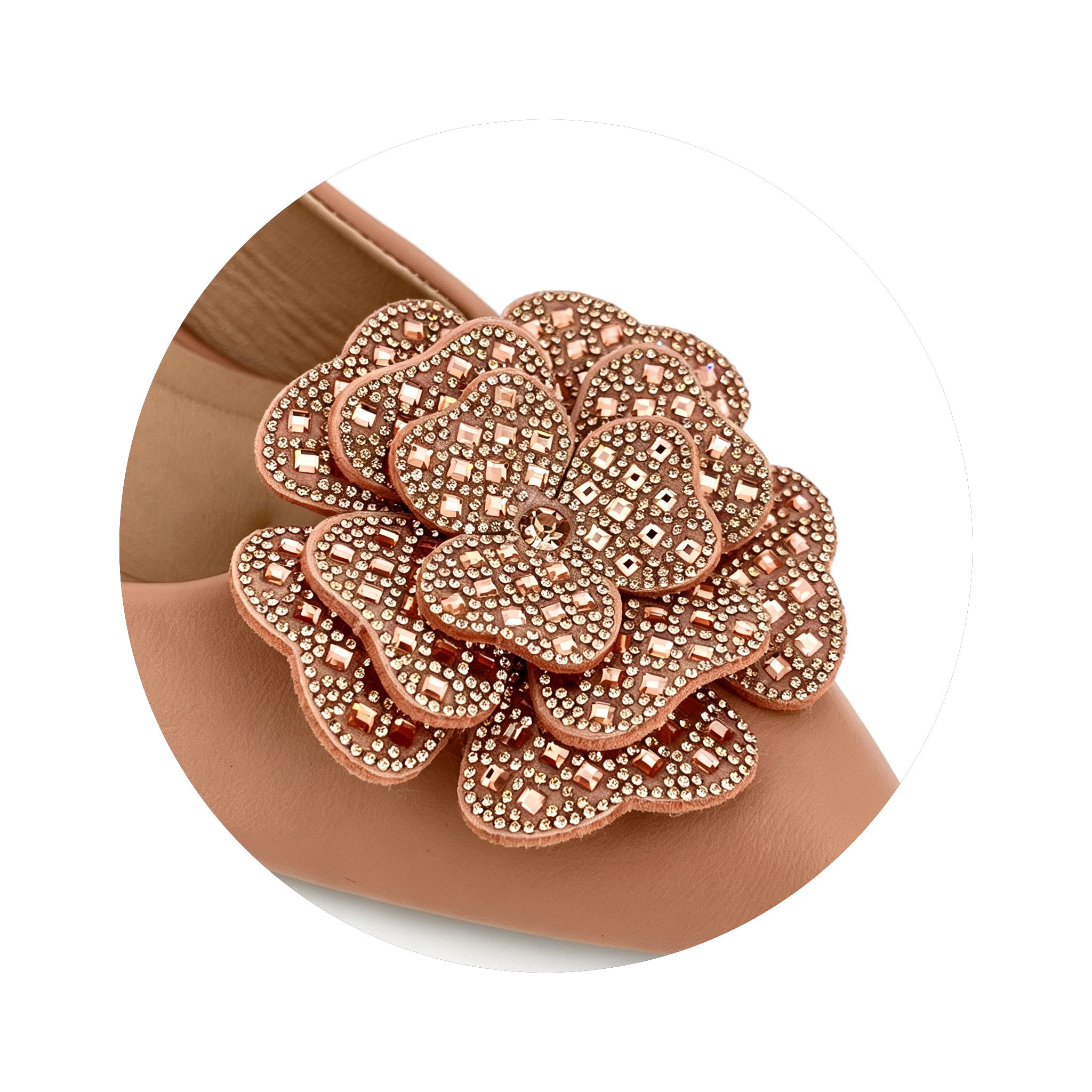 Women's 3D Crystal Rose Slingback Low Block Heel Shoes | Wholesale Comfort Heels | Multi-Color | EU 35–41