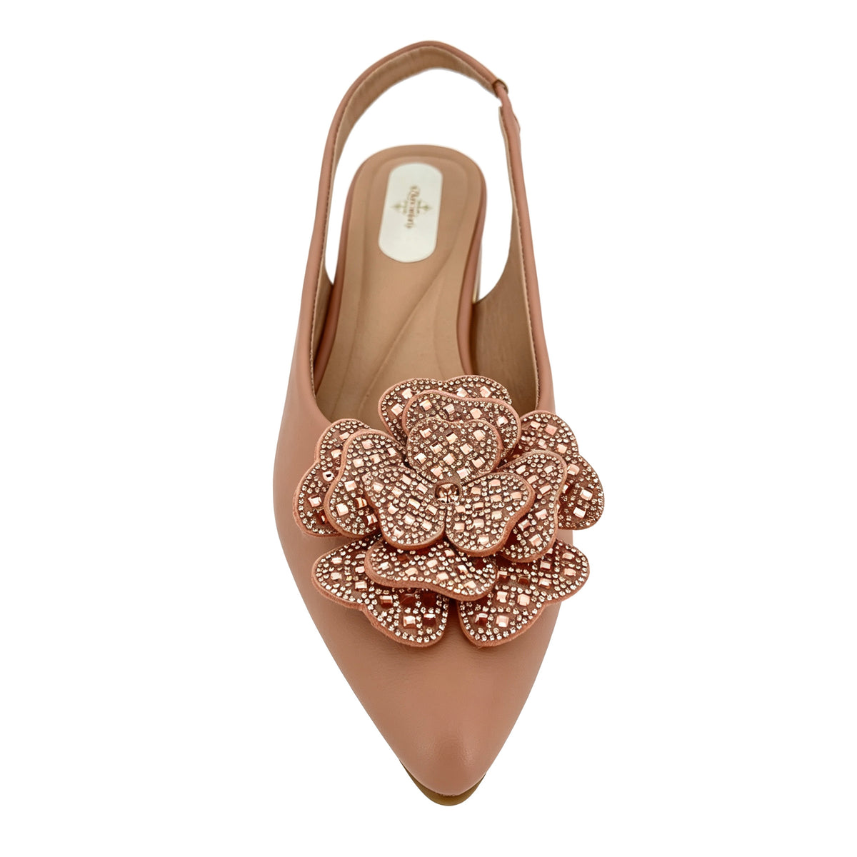 Women's 3D Crystal Rose Slingback Low Block Heel Shoes | Wholesale Comfort Heels | Multi-Color | EU 35–41