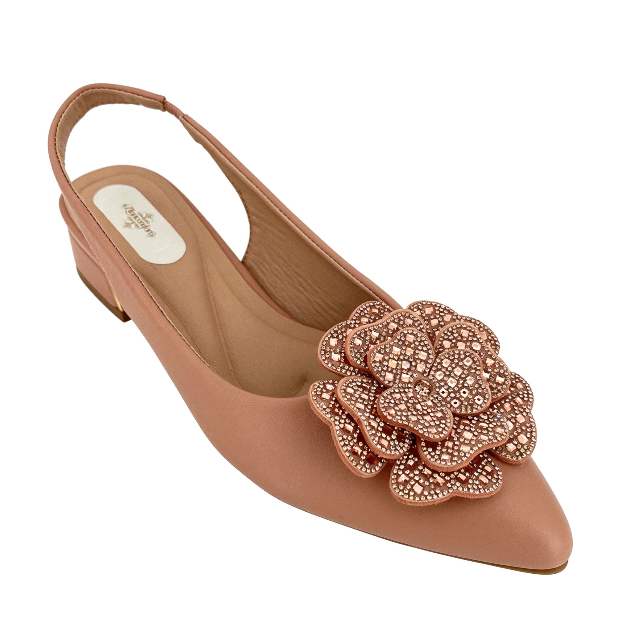 Women's 3D Crystal Rose Slingback Low Block Heel Shoes | Wholesale Comfort Heels | Multi-Color | EU 35–41