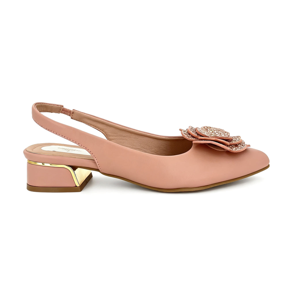 Women's 3D Crystal Rose Slingback Low Block Heel Shoes | Wholesale Comfort Heels | Multi-Color | EU 35–41