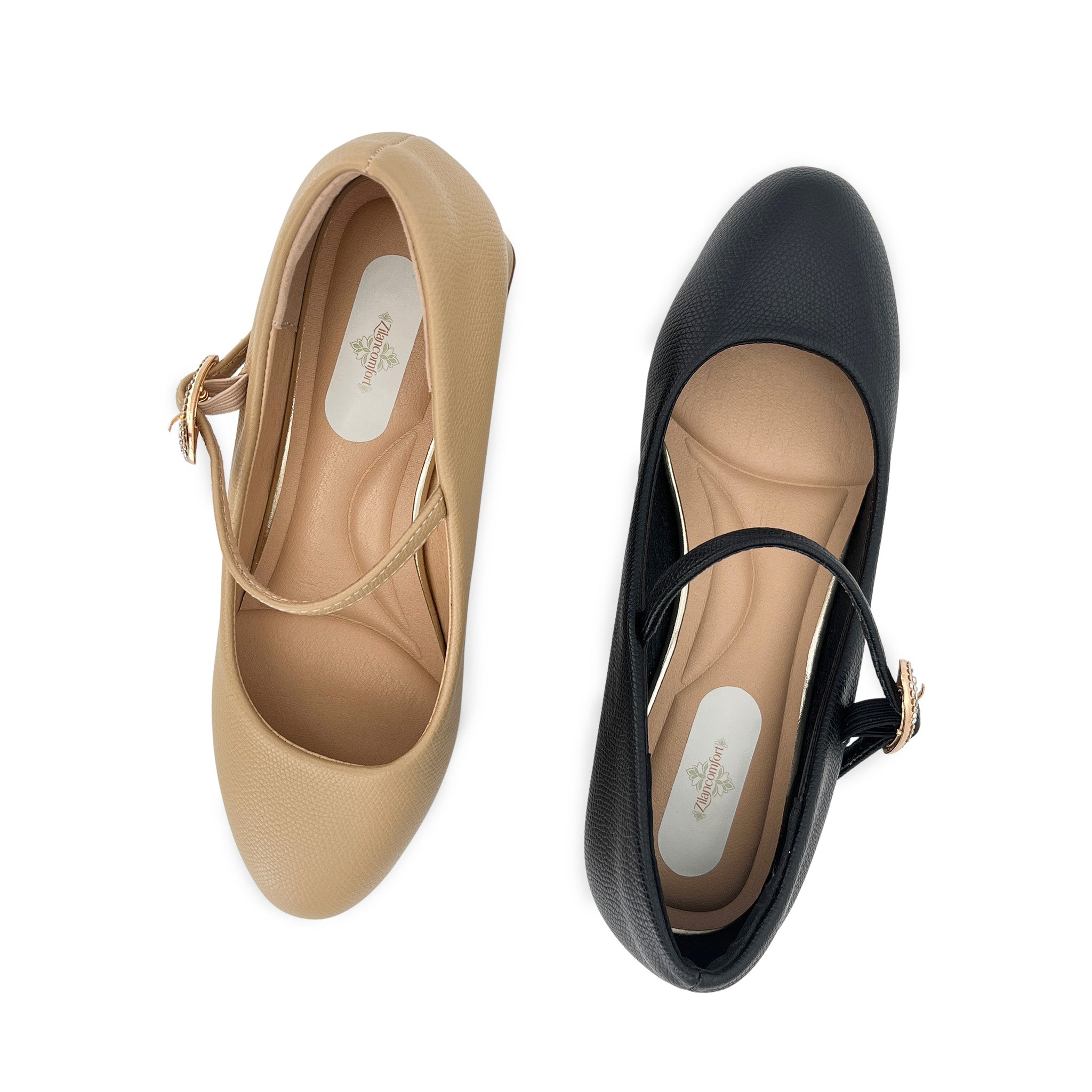 Women's Crystal Buckle Mary Jane Block Heel Pumps | Wholesale Comfort Heels | Multi-Color | EU 35–41
