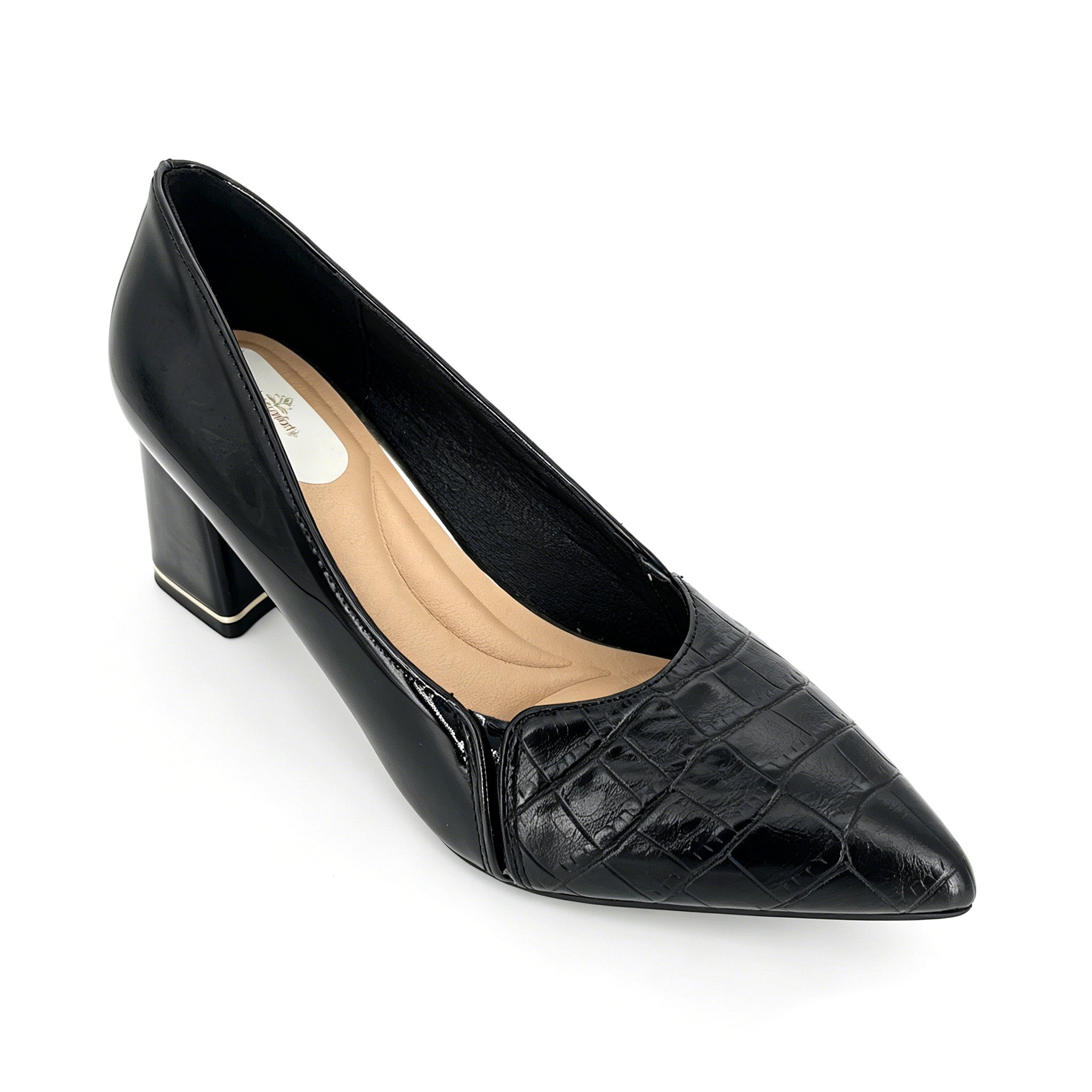 Women's Croc-Embossed Patent Leather Pointed-Toe Block Heel Pumps | Wholesale Comfort Heels | Multi-Color | EU 35–41