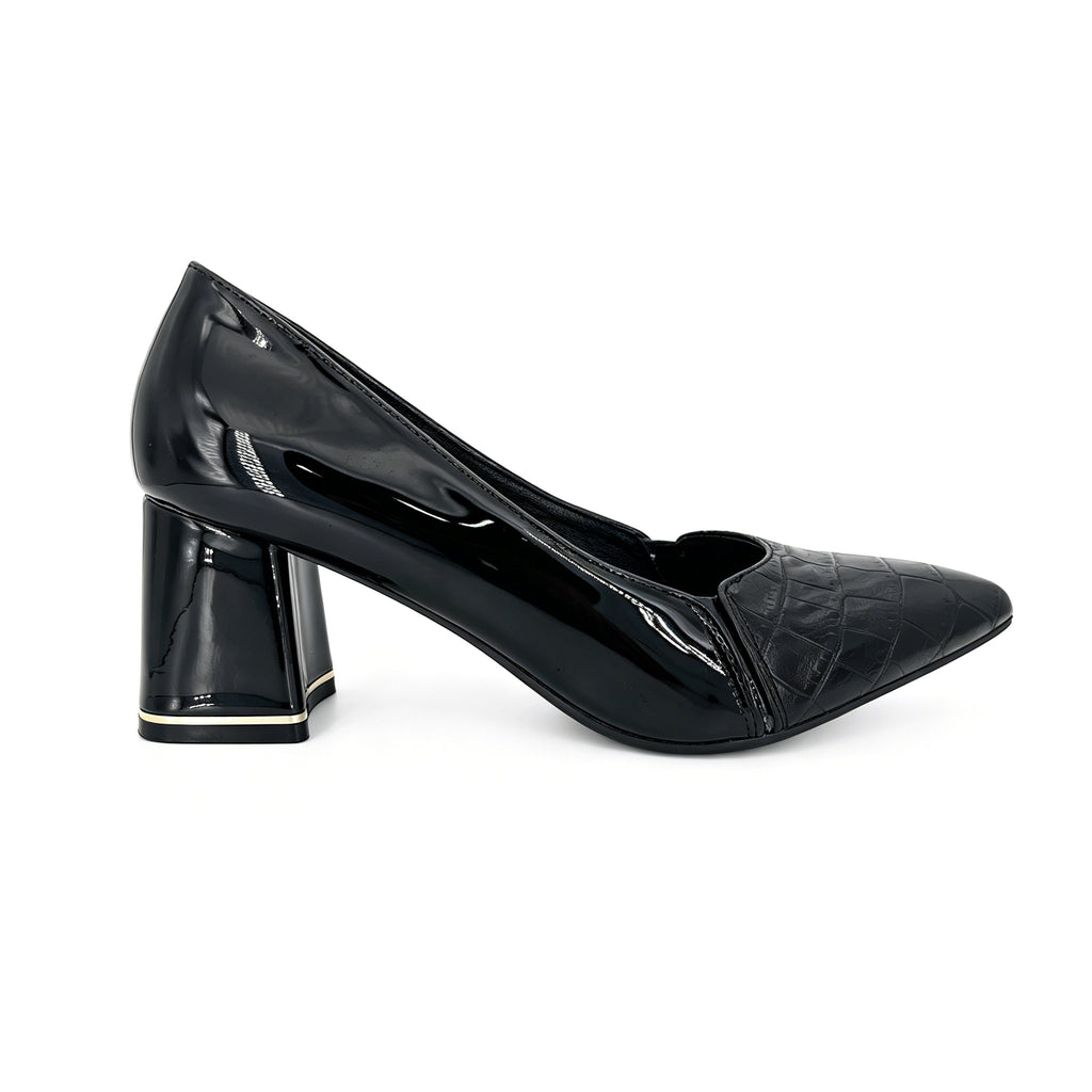 Women's Croc-Embossed Patent Leather Pointed-Toe Block Heel Pumps | Wholesale Comfort Heels | Multi-Color | EU 35–41