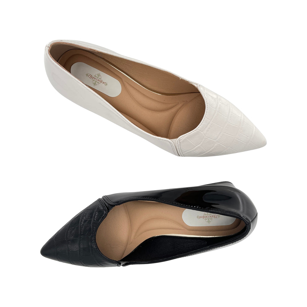 Women's Croc-Embossed Patent Leather Pointed-Toe Block Heel Pumps | Wholesale Comfort Heels | Multi-Color | EU 35–41