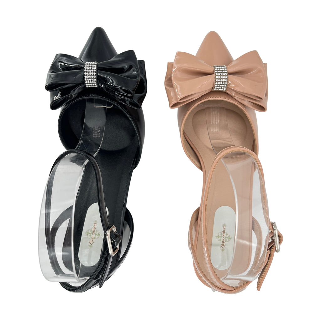 Zapatos de Tacón Grueso con Lazo y Tira en el Tobillo de Charol para Mujer | Tacones para Eventos al Por Mayor | Multicolor | EU 35–41