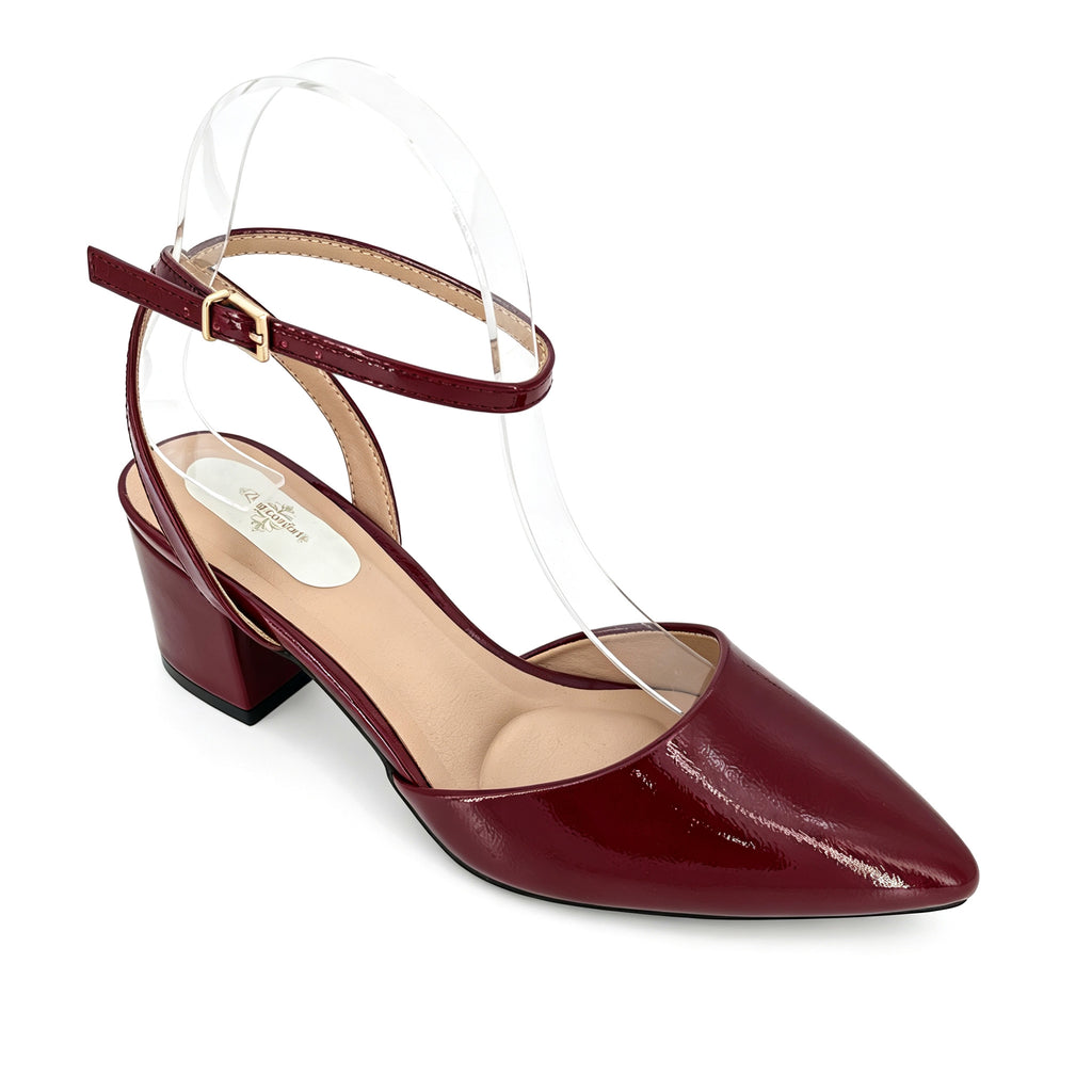 Women's Crinkled Patent Ankle Strap Mid Block Heel Shoes | Wholesale | Multi-Color | EU 35–41