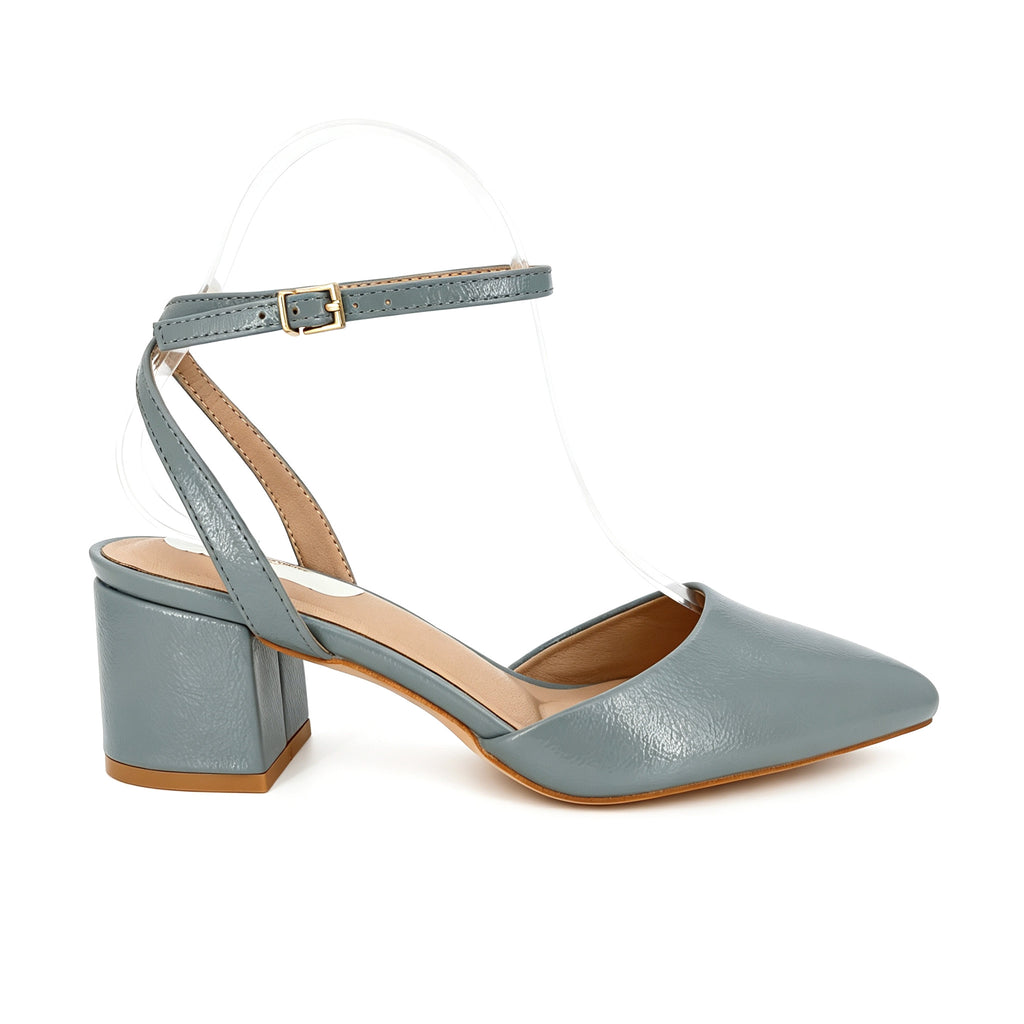 Women's Crinkled Patent Ankle Strap Mid Block Heel Shoes | Wholesale | Multi-Color | EU 35–41