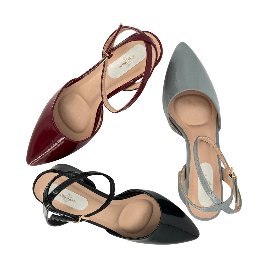 Women's Crinkled Patent Ankle Strap Mid Block Heel Shoes | Wholesale | Multi-Color | EU 35–41