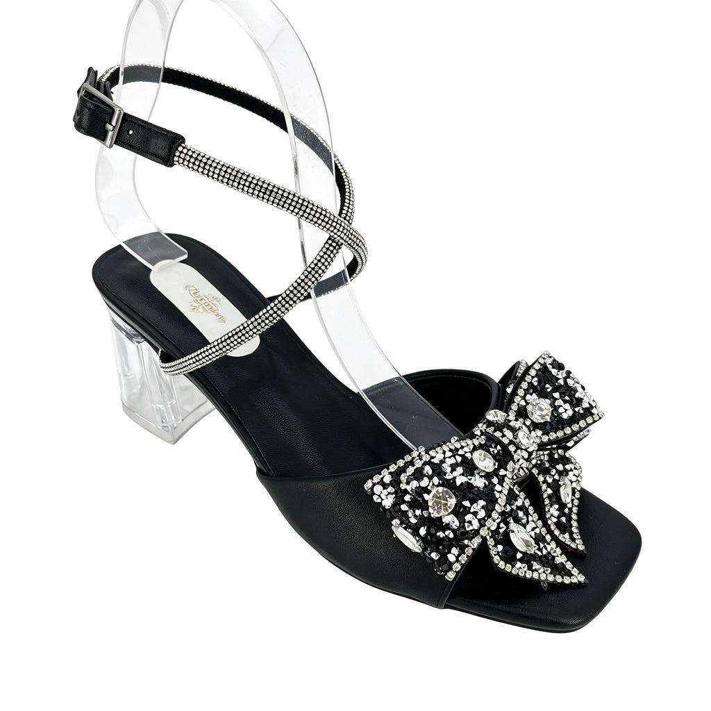 Sandalias de tacón de bloque transparente con lazo de cristal para mujer | Mayorista | Varios colores | Tallas EU 35–41