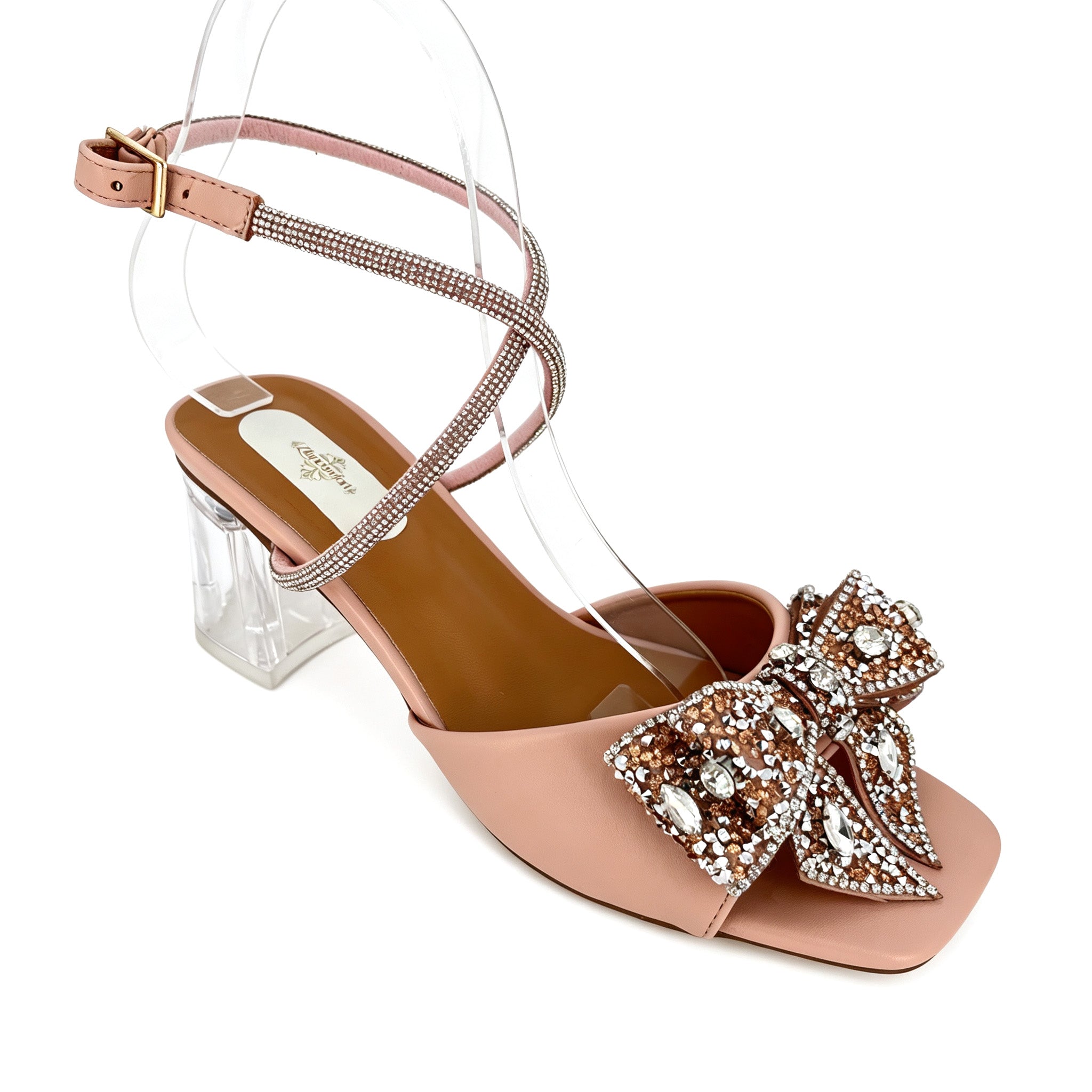 Sandalias de tacón de bloque transparente con lazo de cristal para mujer | Mayorista | Varios colores | Tallas EU 35–41