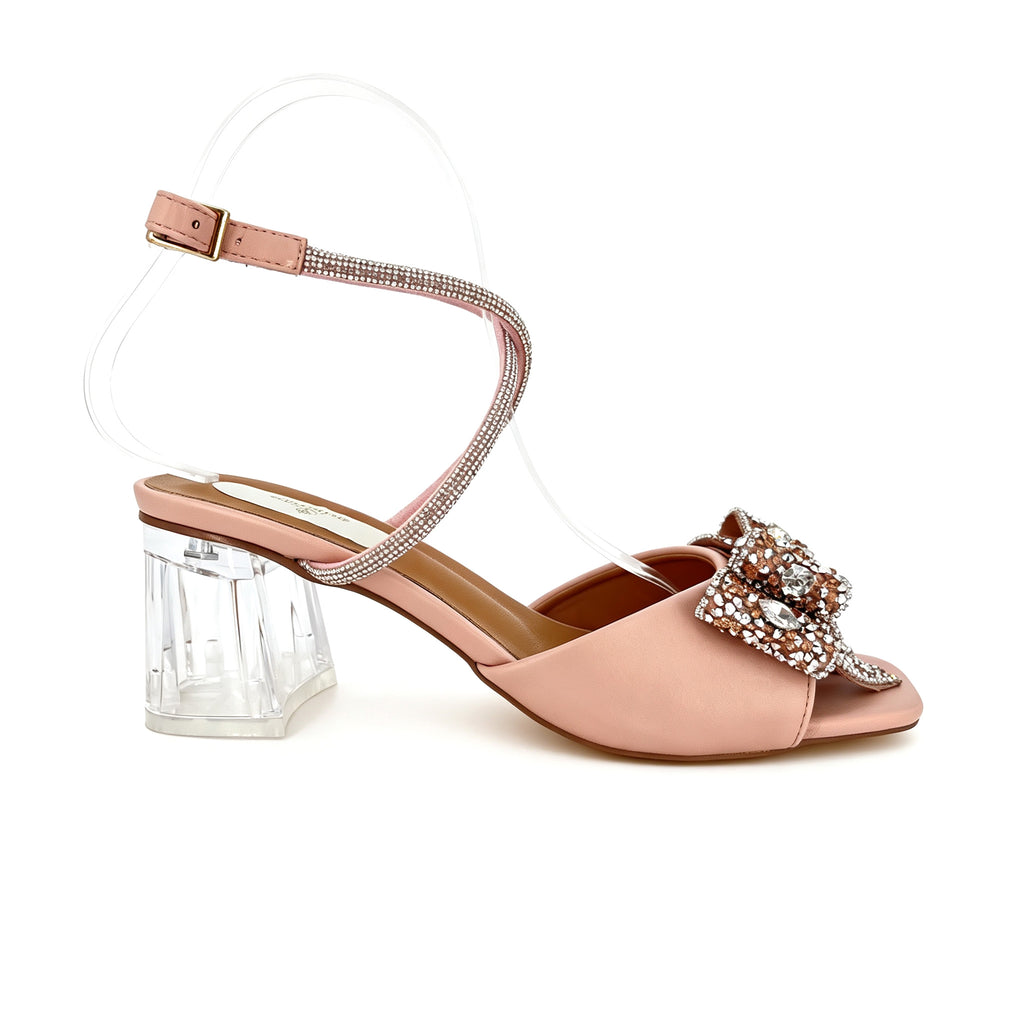 Sandalias de tacón de bloque transparente con lazo de cristal para mujer | Mayorista | Varios colores | Tallas EU 35–41