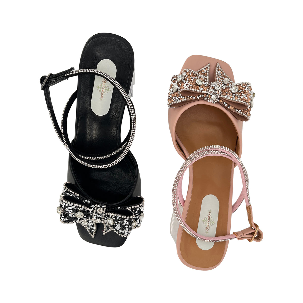 Sandalias de tacón de bloque transparente con lazo de cristal para mujer | Mayorista | Varios colores | Tallas EU 35–41
