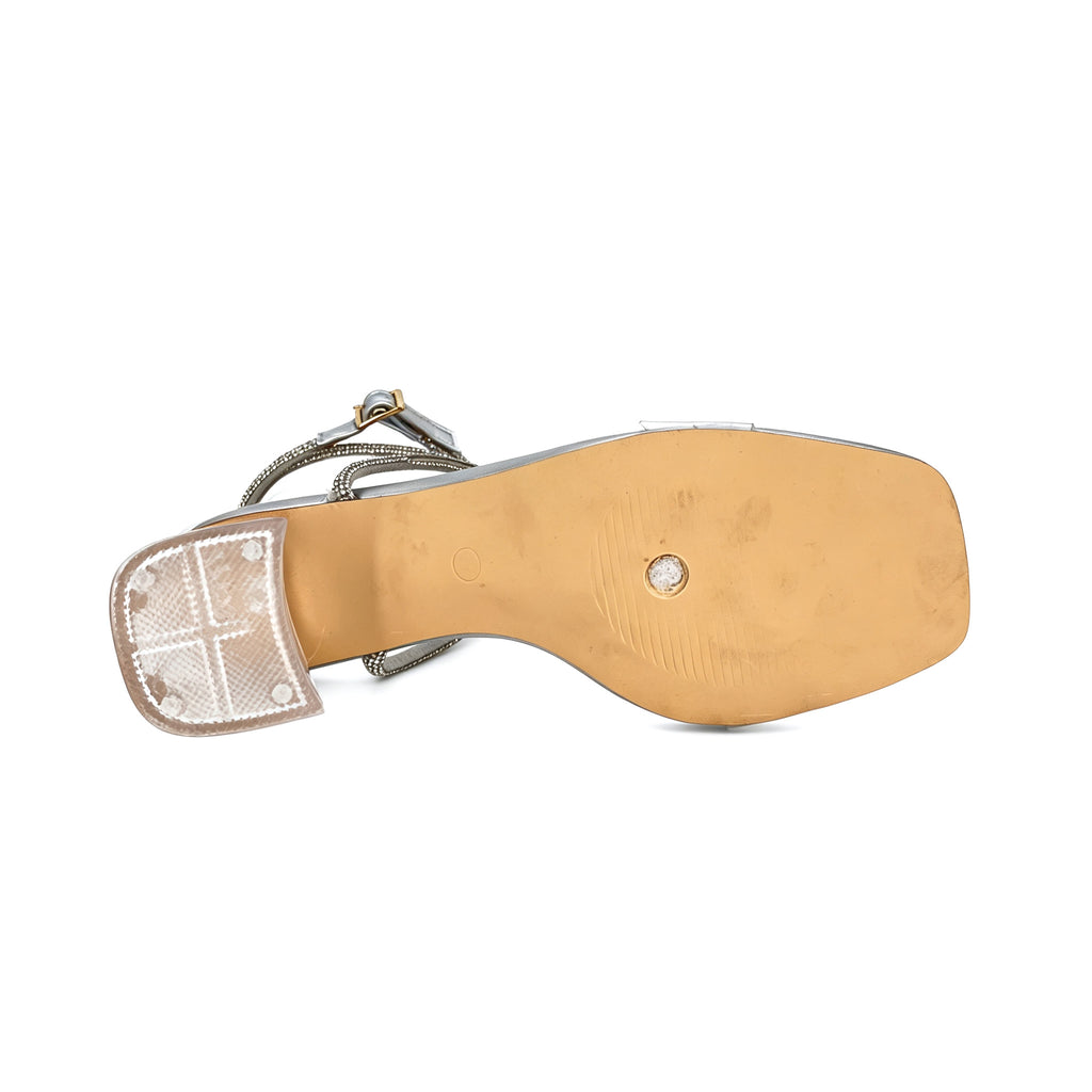 Sandalias de tacón de bloque transparente con mariposa de diamantes de imitación para mujer | Correa de tobillo con diamantes de imitación | Punta cuadrada | Al por mayor | Varios colores | Tallas EU 35–41