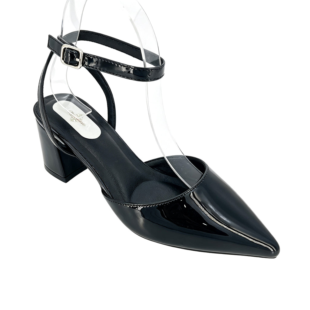 Zapatos de tacón de bloque de charol para mujer con punta afilada | Correa cruzada al tobillo | D'Orsay | Venta al por mayor | Multicolor | Tallas EU 35–41