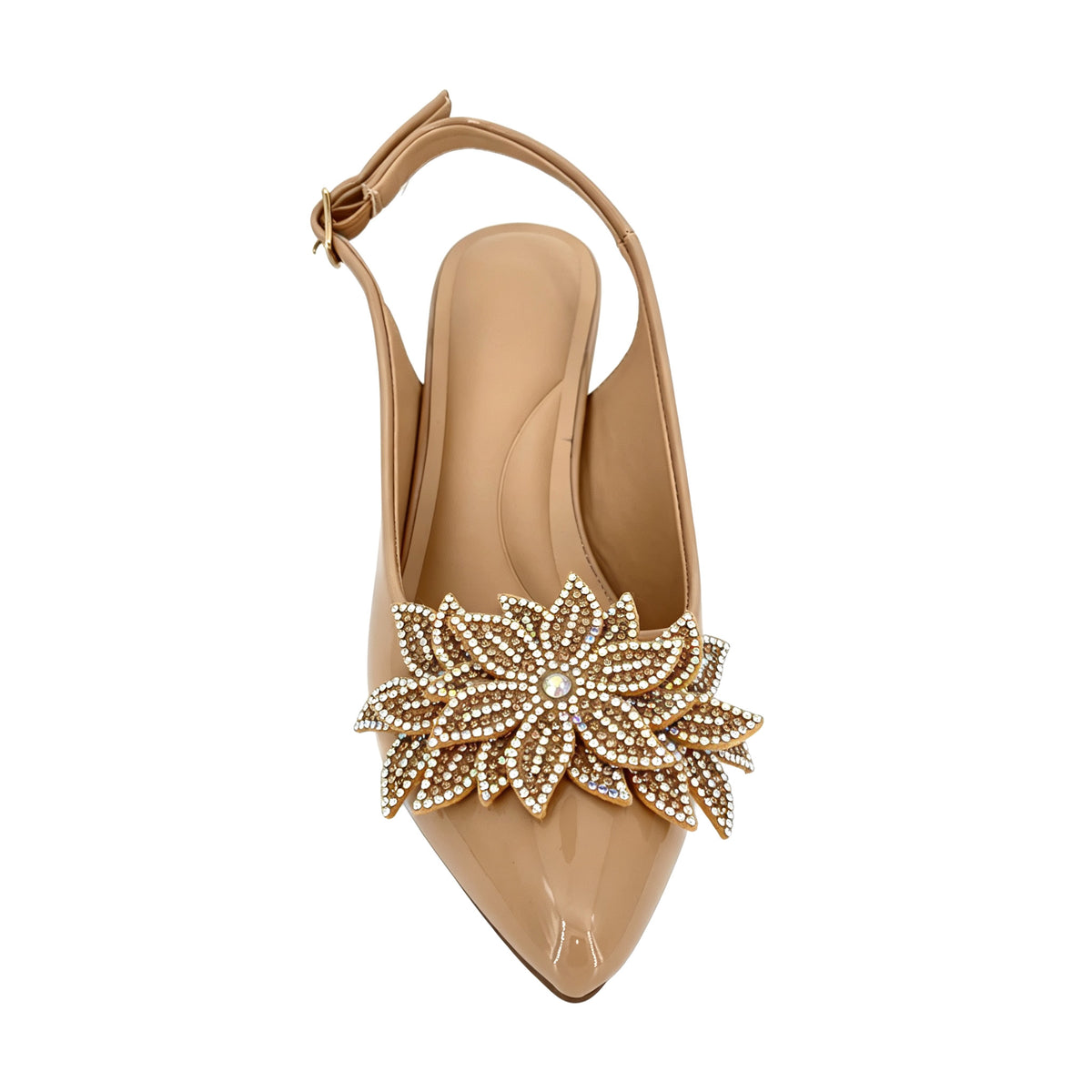 Bombas de tacón grueso con pulsera en piel charol y broche de flor de cristal para mujer | Tacones al por mayor para ocasiones | Varios colores | Tallas EU 35–41