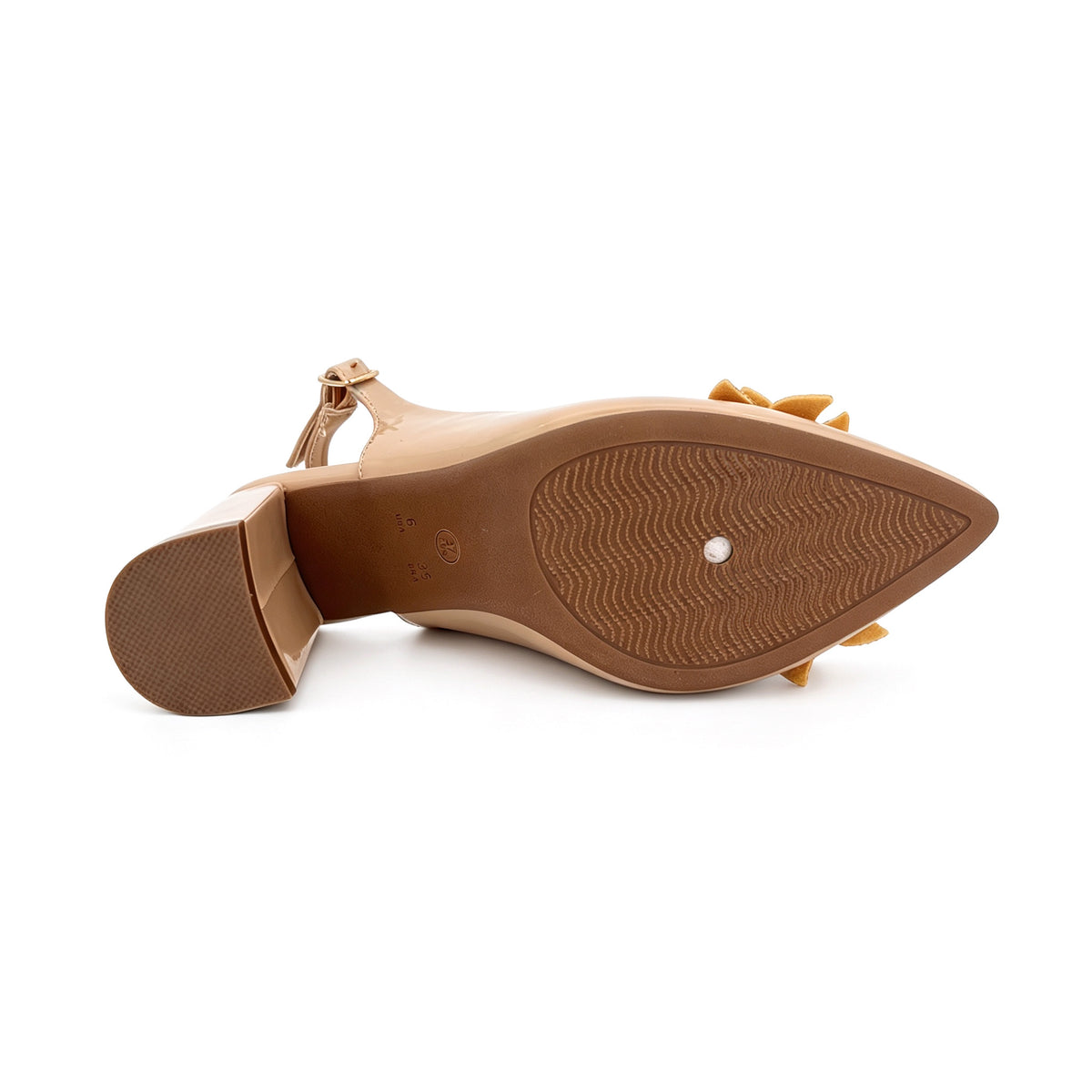 Bombas de tacón grueso con pulsera en piel charol y broche de flor de cristal para mujer | Tacones al por mayor para ocasiones | Varios colores | Tallas EU 35–41