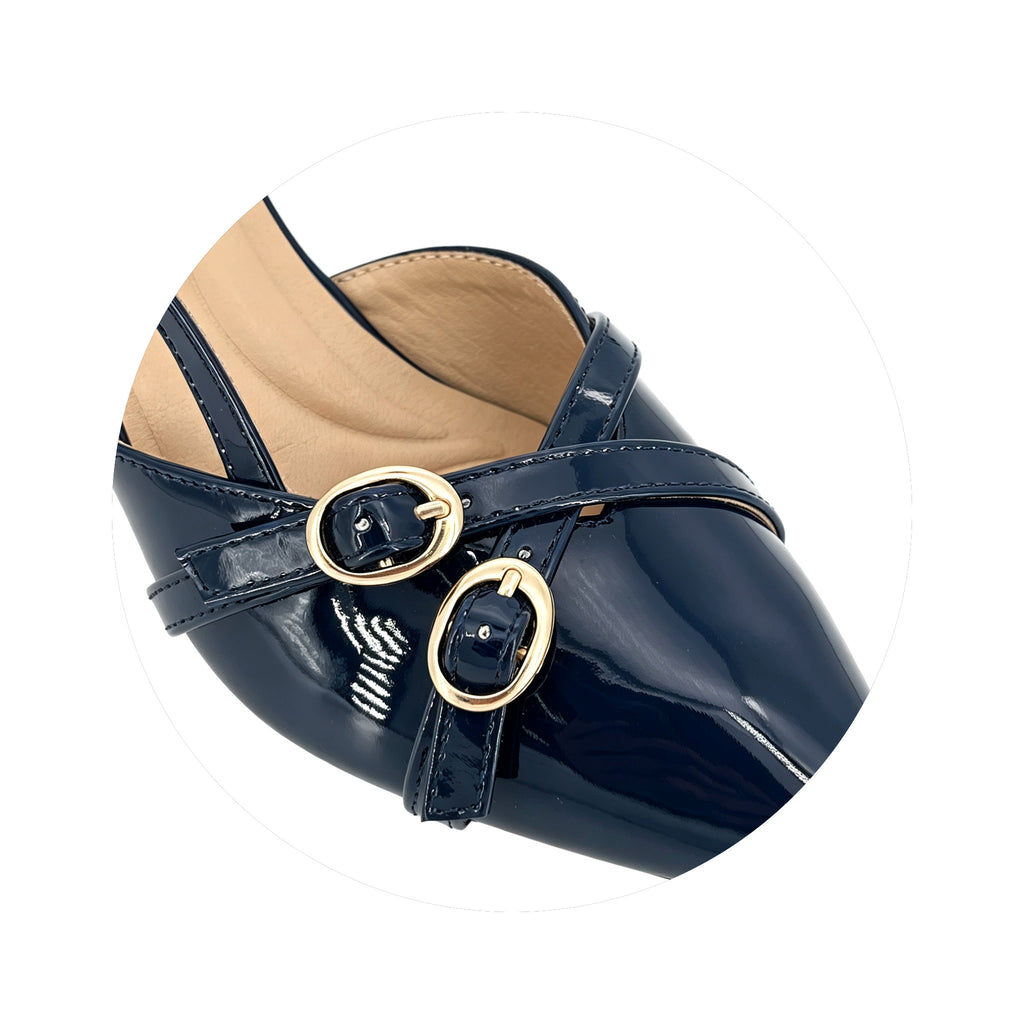 Zapatos de tacón medio con doble hebilla cruzada y pulsera trasera para mujer, charol | Venta al por mayor | Multicolor | Tallas EU 35–41