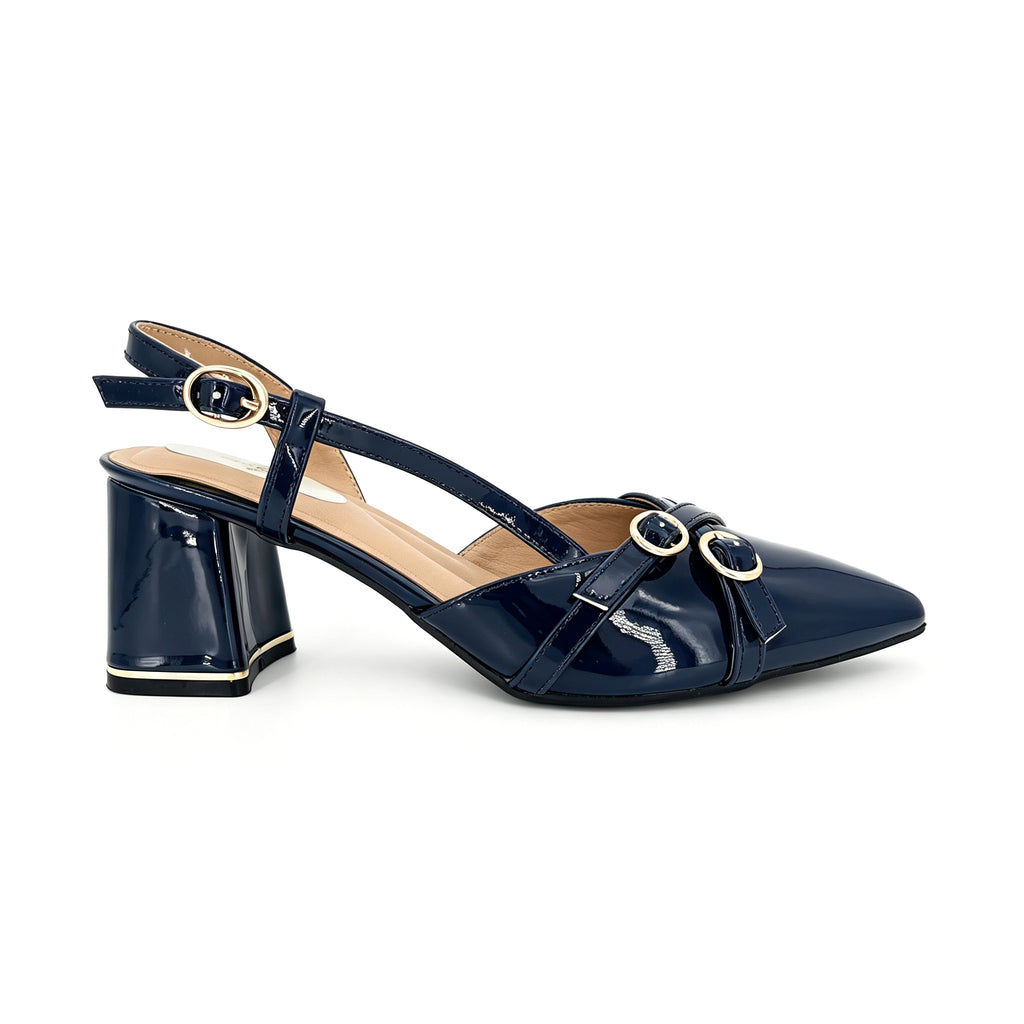 Zapatos de tacón medio con doble hebilla cruzada y pulsera trasera para mujer, charol | Venta al por mayor | Multicolor | Tallas EU 35–41