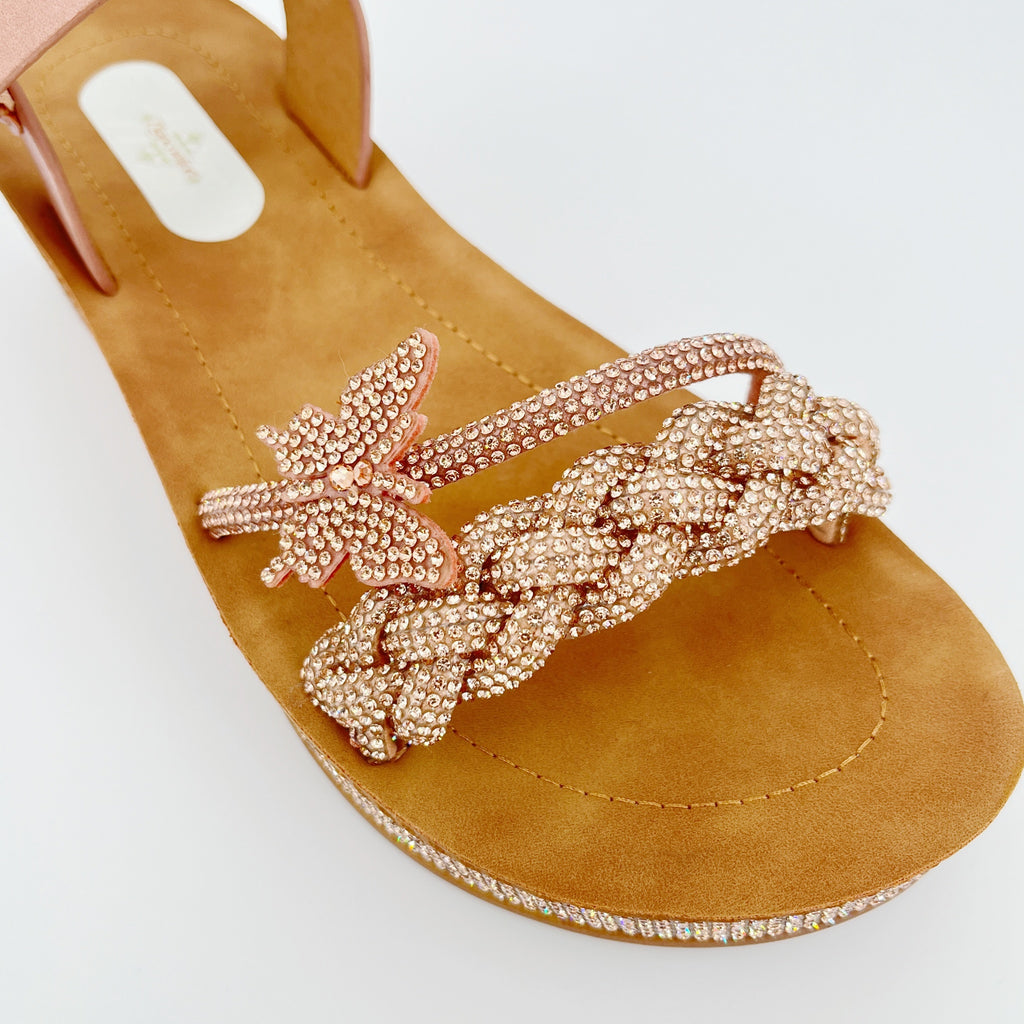 ZC Women's Crystal Braid & Butterfly Wedge Sandals – Wholesale | Comfort Fit | Multi-Color Options