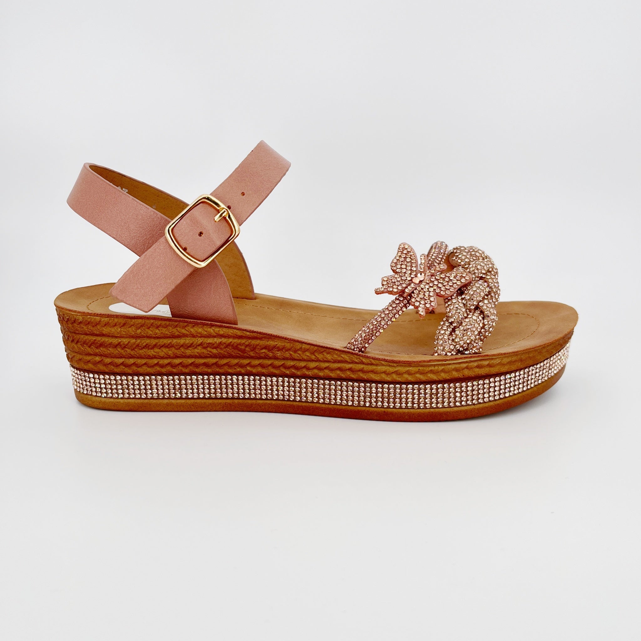 ZC Women's Crystal Braid & Butterfly Wedge Sandals – Wholesale | Comfort Fit | Multi-Color Options