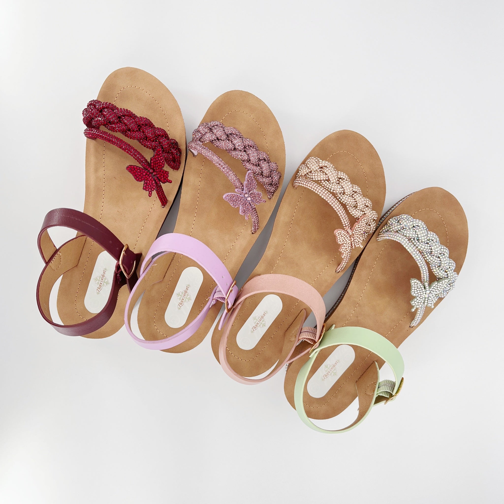 ZC Women's Crystal Braid & Butterfly Wedge Sandals – Wholesale | Comfort Fit | Multi-Color Options