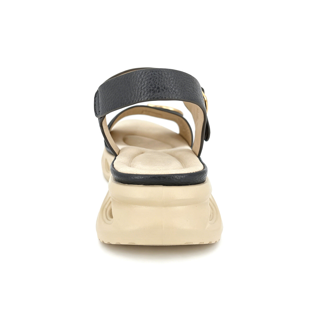 Women's Double-Strap Wedge Sandals with Gold Ring Buckle | Air-Cushion Platform