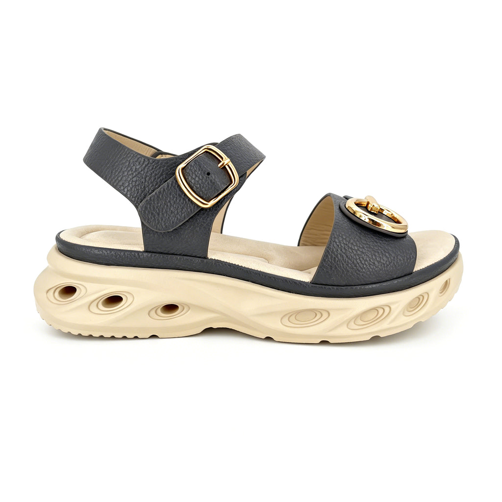 Women's Double-Strap Wedge Sandals with Gold Ring Buckle | Air-Cushion Platform