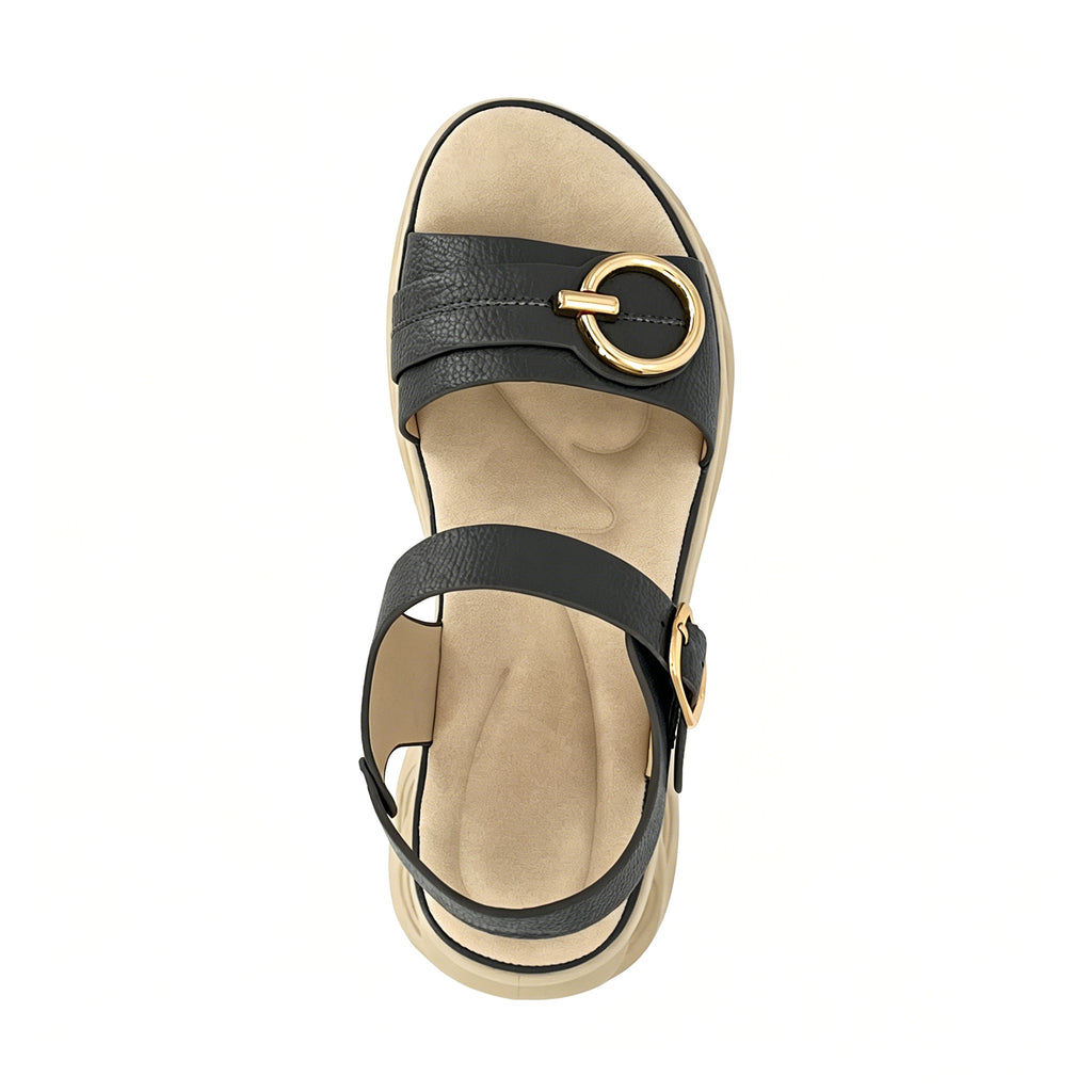 Women's Double-Strap Wedge Sandals with Gold Ring Buckle | Air-Cushion Platform
