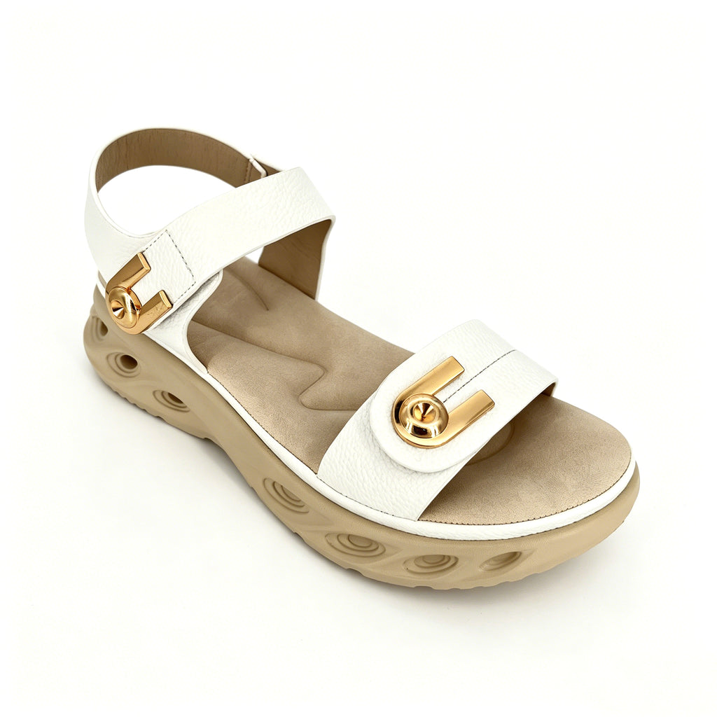 Women's Double-Strap Wedge Sandals with Gold U-Turn Clasp | Air-Cushion Platform