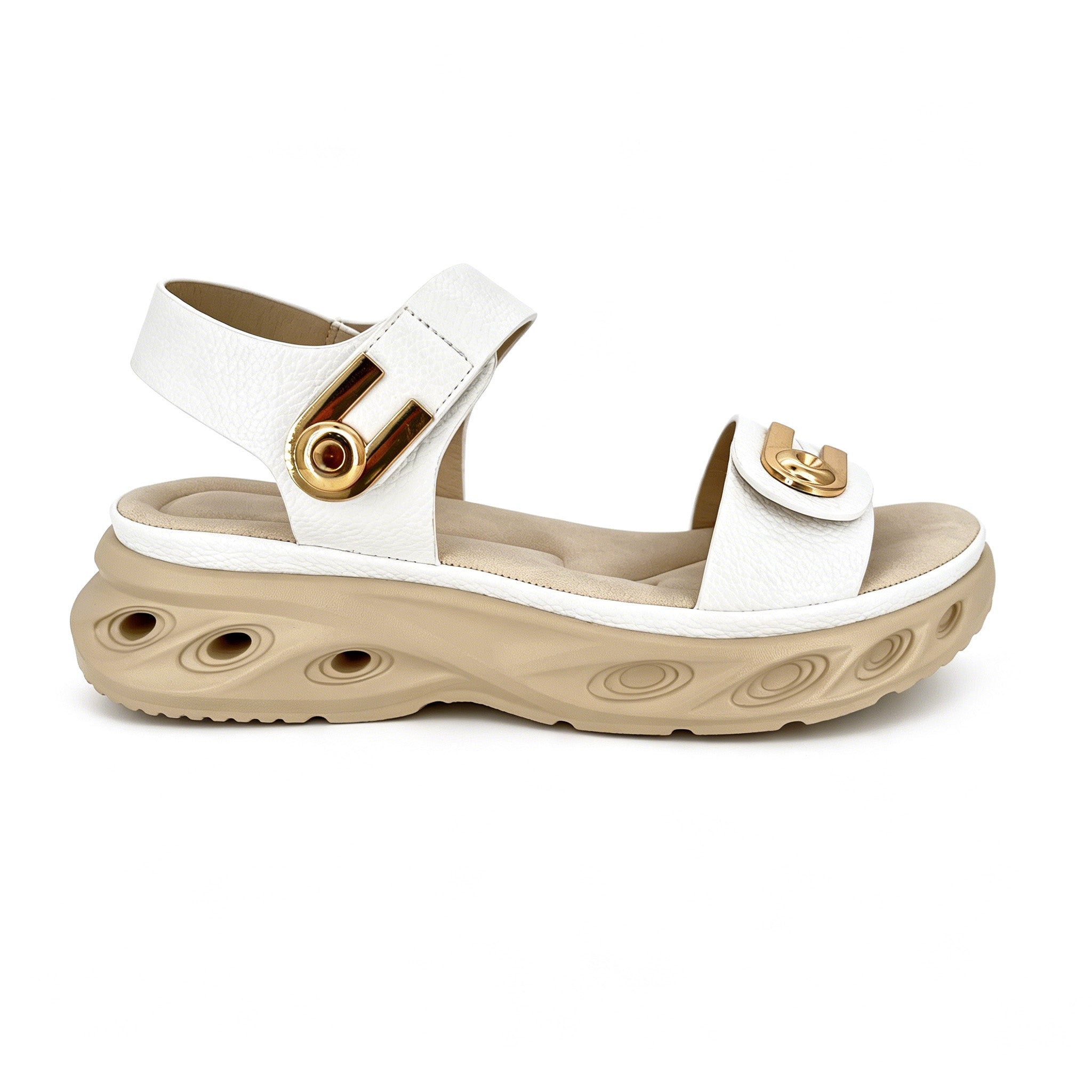 Women's Double-Strap Wedge Sandals with Gold U-Turn Clasp | Air-Cushion Platform